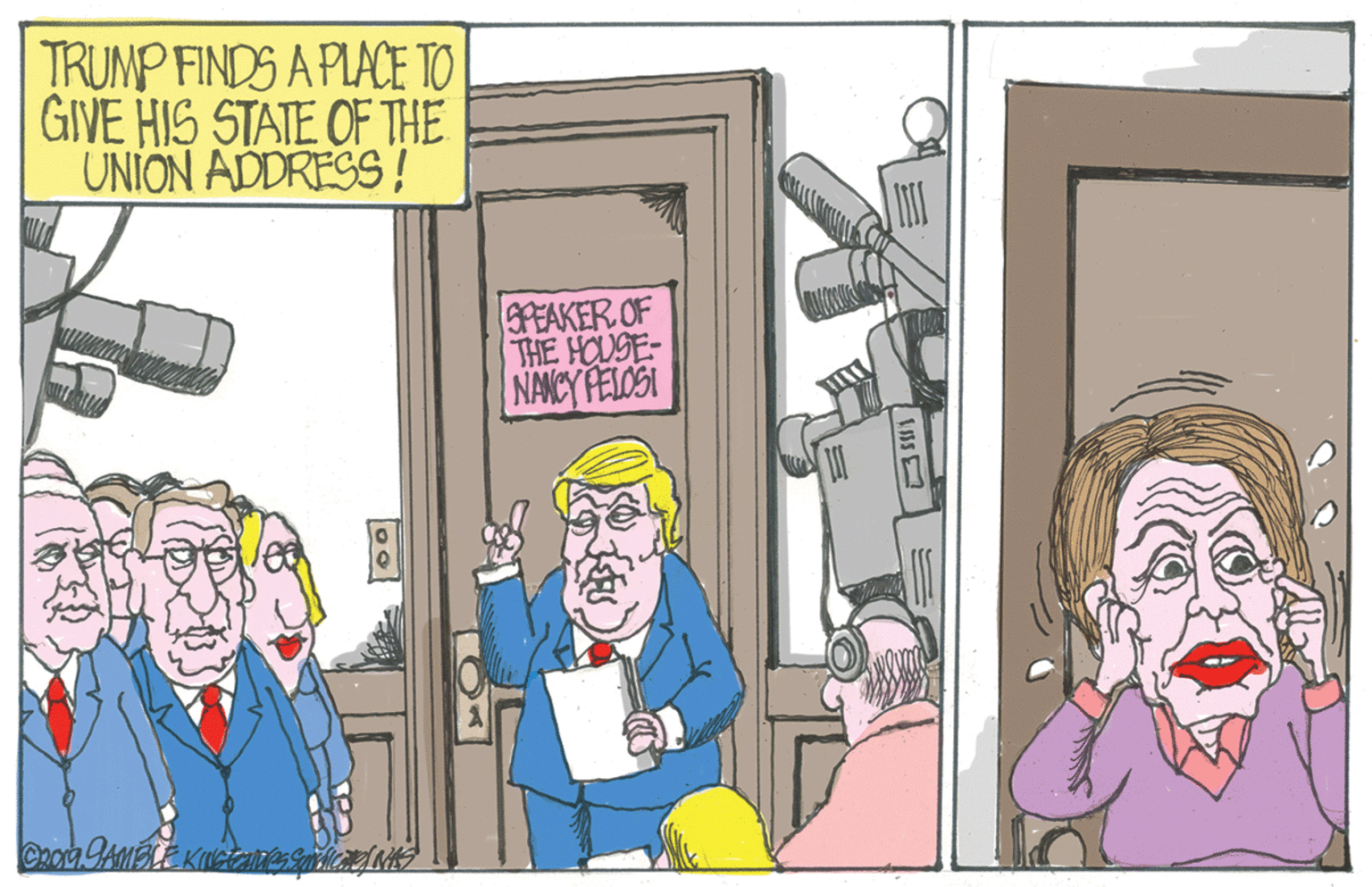 Comics OCR: TRUMP FINDS A PLACE TO GIVE HIS STATE OF THE UNION ADDRESS! PEAKER OF THE HOUSE- NANCY PELOSI TRUMP FINDS A PLACE TO GIVE HIS STATE OF THE UNION ADDRESS! PEAKER OF THE HOUSE- NANCY PELOSI
