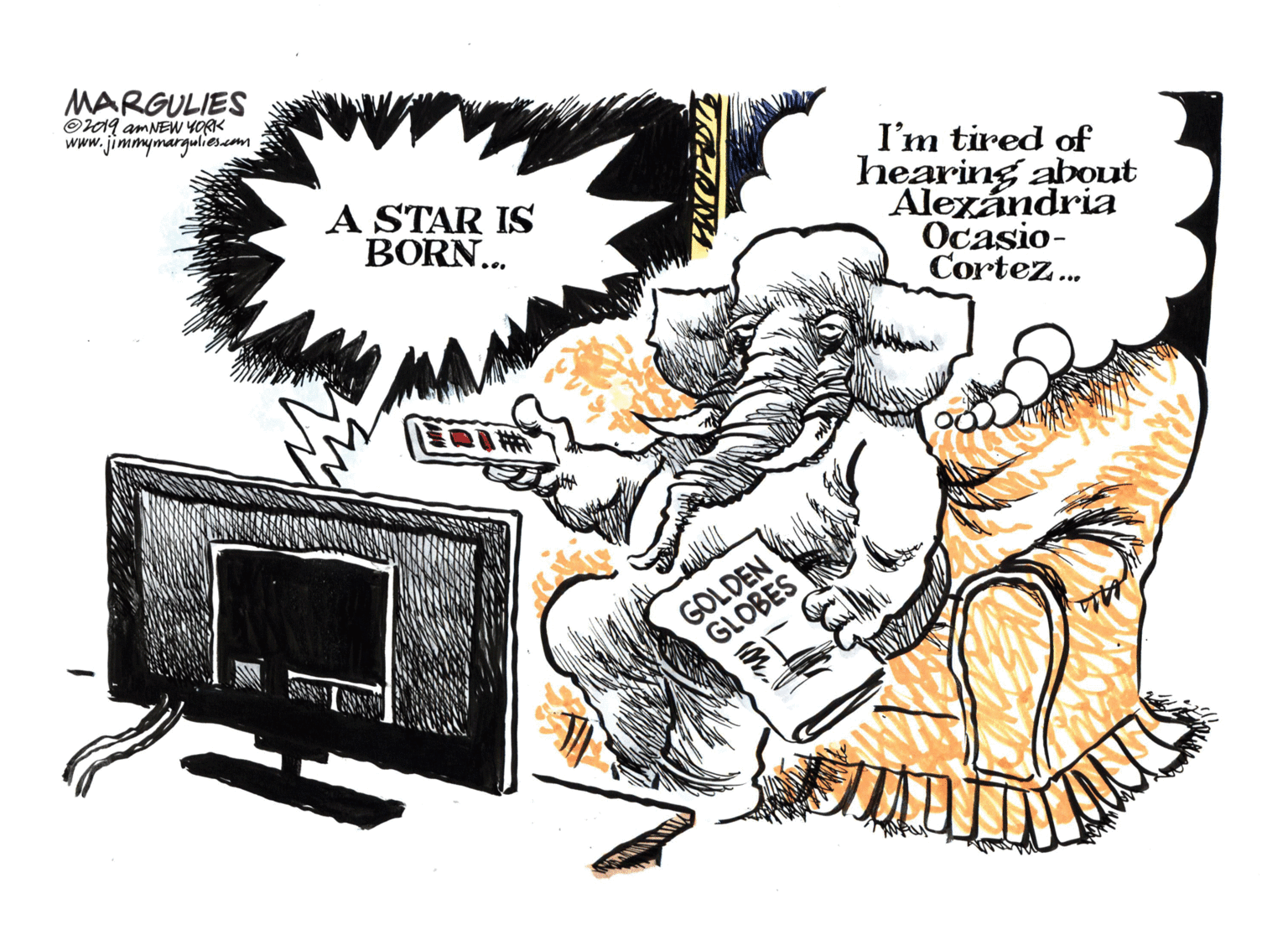 Ink OCR: MARGULIES O19 AMNEW YORK www.jimmymarguliesam I'm tired of hearing about Alexándria Ocasio- Cortez. A STAR IS BORN... GOLDEN GLOBES MARGULIES O19 AMNEW YORK www.jimmymarguliesam I'm tired of hearing about Alexándria Ocasio- Cortez. A STAR IS BORN... GOLDEN GLOBES