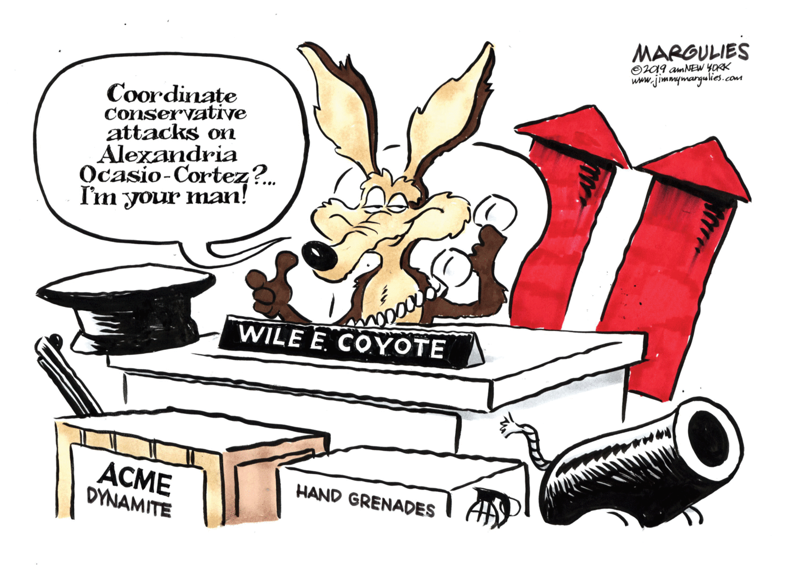Arthropod OCR: MARGULIES Oza9 amNEW YORK www.jimmymangulies.com Coordinate Conservative attacks on Alexandria Ocasio-Cortez?. ?? your man! WILE E. COYOTE ???? DYNAMITE HAND GRENADES MARGULIES Oza9 amNEW YORK www.jimmymangulies.com Coordinate Conservative attacks on Alexandria Ocasio-Cortez?. ?? your man! WILE E. COYOTE ???? DYNAMITE HAND GRENADES