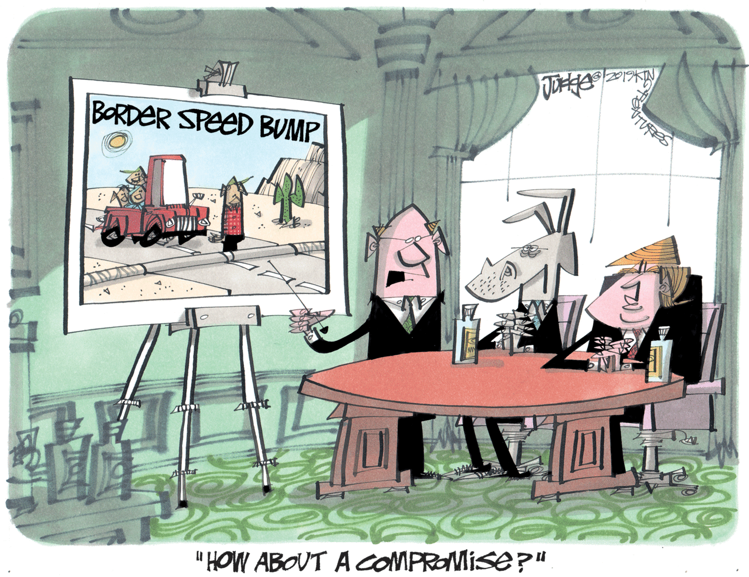 Drawing OCR: BORDER SPEED BUMP "HOW ABOUT A COMPROMISE?" BORDER SPEED BUMP "HOW ABOUT A COMPROMISE?"