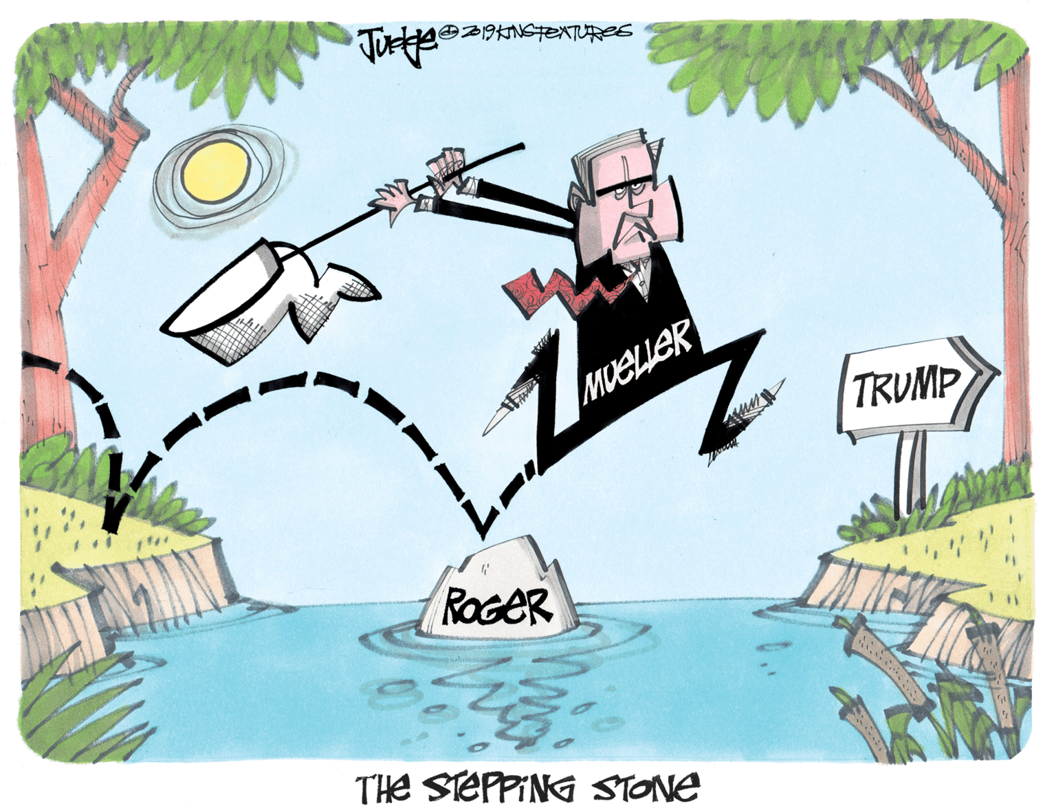 Drawing OCR: MUELLER TRUMP ROGER THE STEPPING STONE MUELLER TRUMP ROGER THE STEPPING STONE