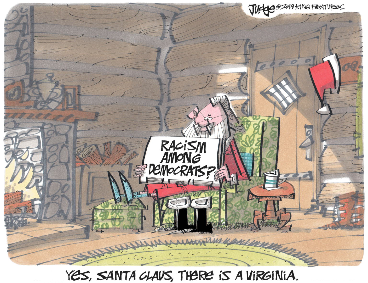 Artwork OCR: A82019NG FEXTURES RACISM AMONG DEMOCRATS? ? YeSA82019NG FEXTURES RACISM AMONG DEMOCRATS? ? YeSSANTA CLAUSTHERE IS A VIRGINIA