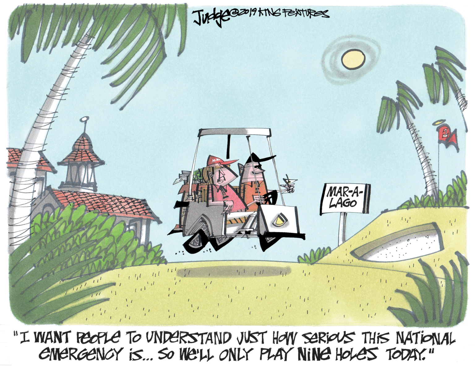 Paint OCR: MAR-A- LAGO "I WANT PEOPLE TO UNDERSTAND JUST HOW SERIOUS THIS NATIONAL EMERGENGY iS... So We'LL ONLY PLAY NINE HOLES TODAY." MAR-A- LAGO "I WANT PEOPLE TO UNDERSTAND JUST HOW SERIOUS THIS NATIONAL EMERGENGY iS... So We'LL ONLY PLAY NINE HOLES TODAY."