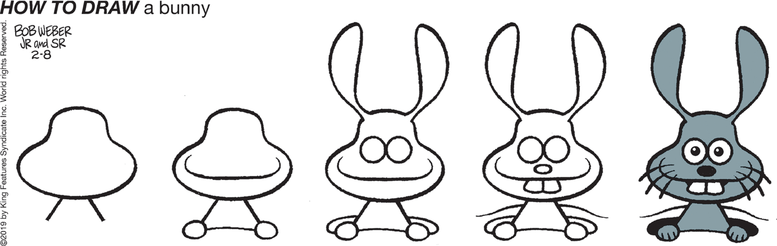 Happy OCR: HOW TO DRAW a bunny I BOB WEBER R ond SR "2-8 92019 by King Features Syndicate Inc. World rights Reserved. HOW TO DRAW a bunny I BOB WEBER R ond SR "2-8 92019 by King Features Syndicate Inc. World rights Reserved.