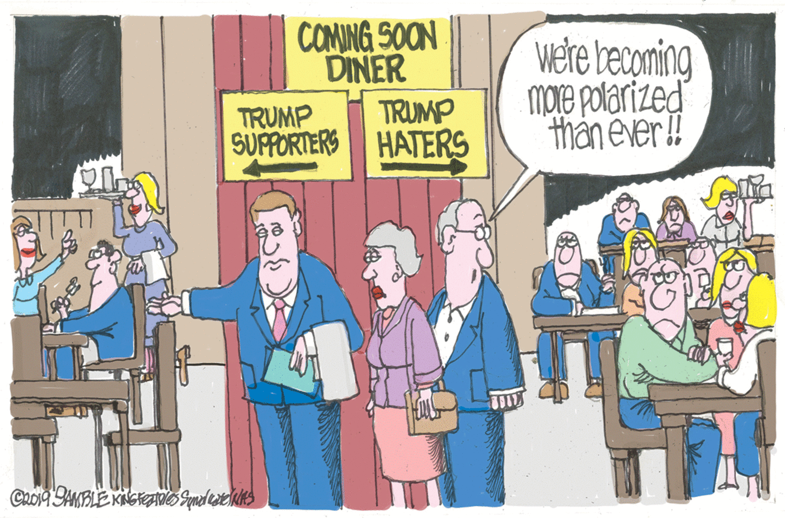 Comics OCR: COMING SOON DINER wete becoming Moje polarized thánever! TRUMP TRUMP SUPPORTERS HATERS COMING SOON DINER wete becoming Moje polarized thánever! TRUMP TRUMP SUPPORTERS HATERS