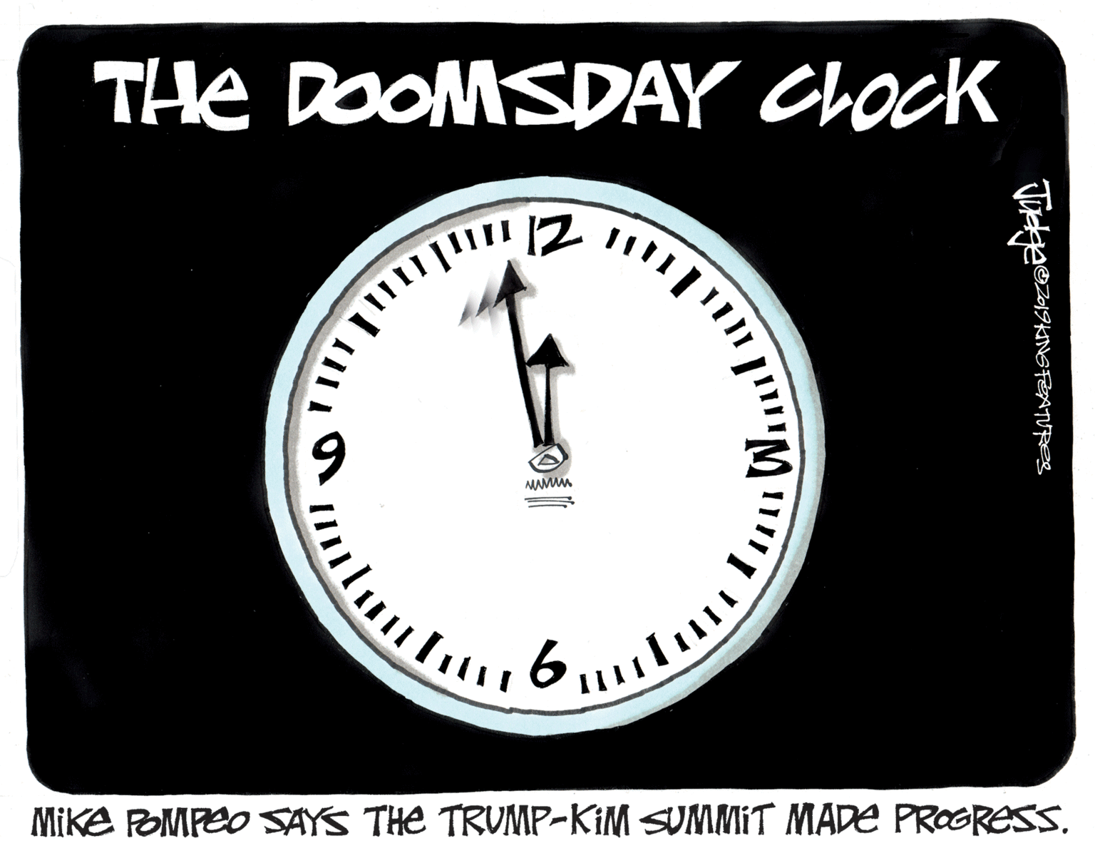 Symbol OCR: THE DOOMSDAY CLOCK MIKA POMPEO SAYS THe TRUMP-KIM SUMMiT MADE PROGRESS11/ THE DOOMSDAY CLOCK MIKA POMPEO SAYS THe TRUMP-KIM SUMMiT MADE PROGRESS