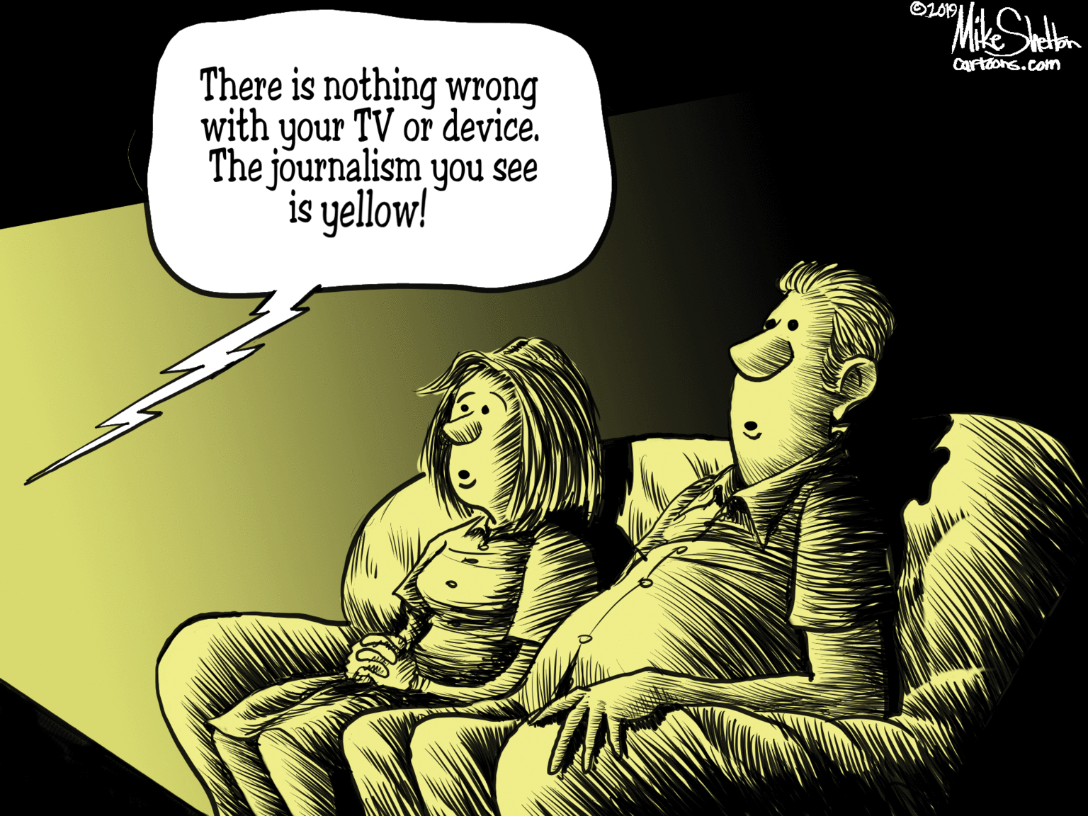 Fictional character OCR: ©LO19 Cartons.com There is nothing wrong with your TV or device. The journalism you see is yellow! ©LO19 Cartons.com There is nothing wrong with your TV or device. The journalism you see is yellow!