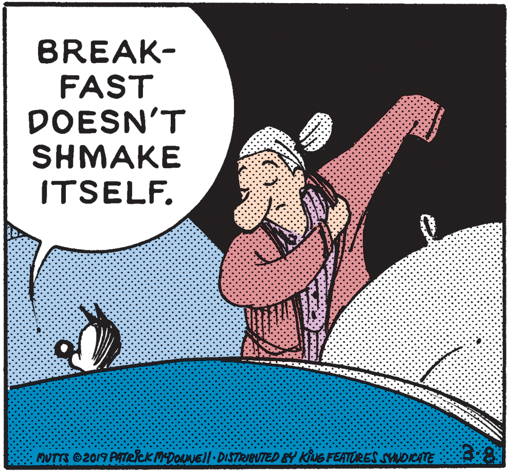 Sharing OCR: BREAK- FAST DOESN'T SHMAK? ITSELF. MUTTS ©2019 PATRICK MDONEll DISTRIBUTED EY KiS FEATORES SYADCATE BREAK- FAST DOESN'T SHMAK? ITSELF. MUTTS ©2019 PATRICK MDONEll DISTRIBUTED EY KiS FEATORES SYADCATE