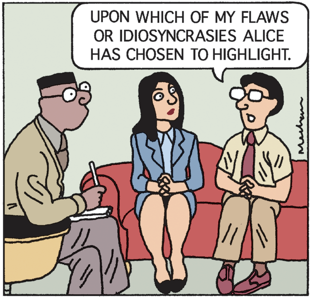 Comics OCR: UPON WHICH OF MY FLAWS OR IDIOSYNCRASIES ALICE HAS CHOSEN TO HIGHLIGHT. UPON WHICH OF MY FLAWS OR IDIOSYNCRASIES ALICE HAS CHOSEN TO HIGHLIGHT.