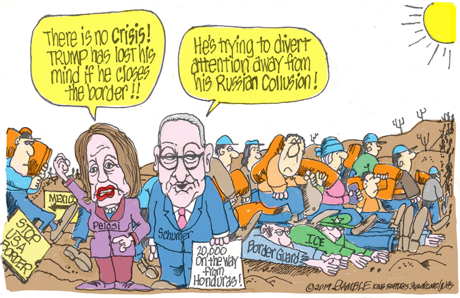 People OCR: There is no crisis! TRUMP has lost his mind if he cloges the border!! He's trying to divert êttention away fian his Russian Collusion ! MEXICO C ICE Border Guard Pelosi Schomer 20000 on the way fram Hondoras RORDERS STOP USA There is no crisis! TRUMP has lost his mind if he cloges the border!! He's trying to divert êttention away fian his Russian Collusion ! MEXICO C ICE Border Guard Pelosi Schomer 20000 on the way fram Hondoras RORDERS STOP USA