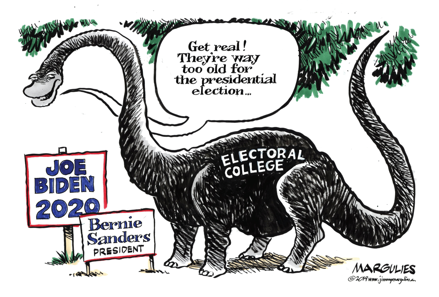 Wildlife OCR: Get real! Theyre way too old for the presidential election. JOE BIDEN ELECTORAL COLLEGE 2020 Bernie Sanders PRESIDENT MARGULIES Get real! Theyre way too old for the presidential election. JOE BIDEN ELECTORAL COLLEGE 2020 Bernie Sanders PRESIDENT MARGULIES