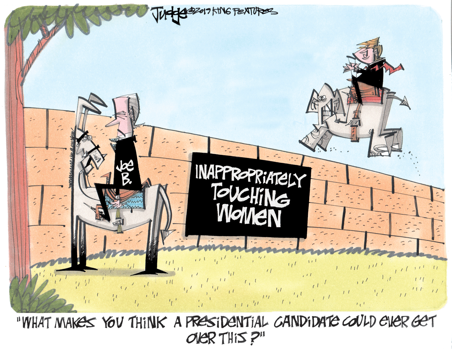 Drawing OCR: ?2????NG FEXTUFz INAPPROPRIATELY TOUCHING WOMEN be "WHAT MAKES YOU THINK A PRESIDENTIAL GANDIDATE COULD EVER GET dlER THIS ?" ? 2 ? ?? ? NG FEXTUFz INAPPROPRIATELY TOUCHING WOMEN be "WHAT MAKES YOU THINK A PRESIDENTIAL GANDIDATE COULD EVER GET dlER THIS ?"