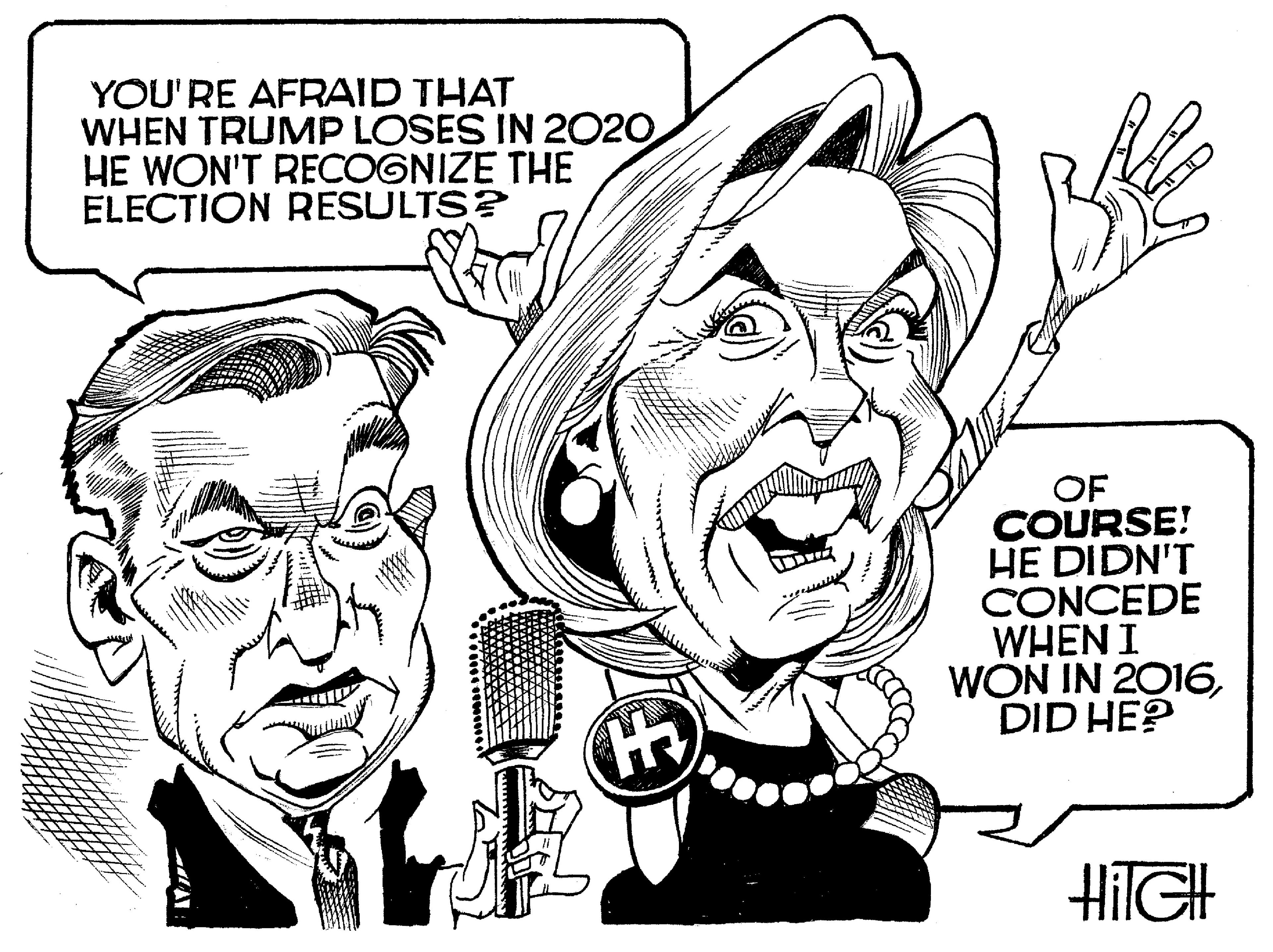 Sleeve OCR: YOU'RE AFRAID THAT WHEN TRUMP LOSES IN 2020 HE WON'T RECOGNIZE THE ELECTION RESULTS? OF COURSE! HE DIDN'T CONCEDE WHENI WON IN 2016DID HE? HIIGH YOU'RE AFRAID THAT WHEN TRUMP LOSES IN 2020 HE WON'T RECOGNIZE THE ELECTION RESULTS? OF COURSE! HE DIDN'T CONCEDE WHENI WON IN 2016DID HE? HIIGH