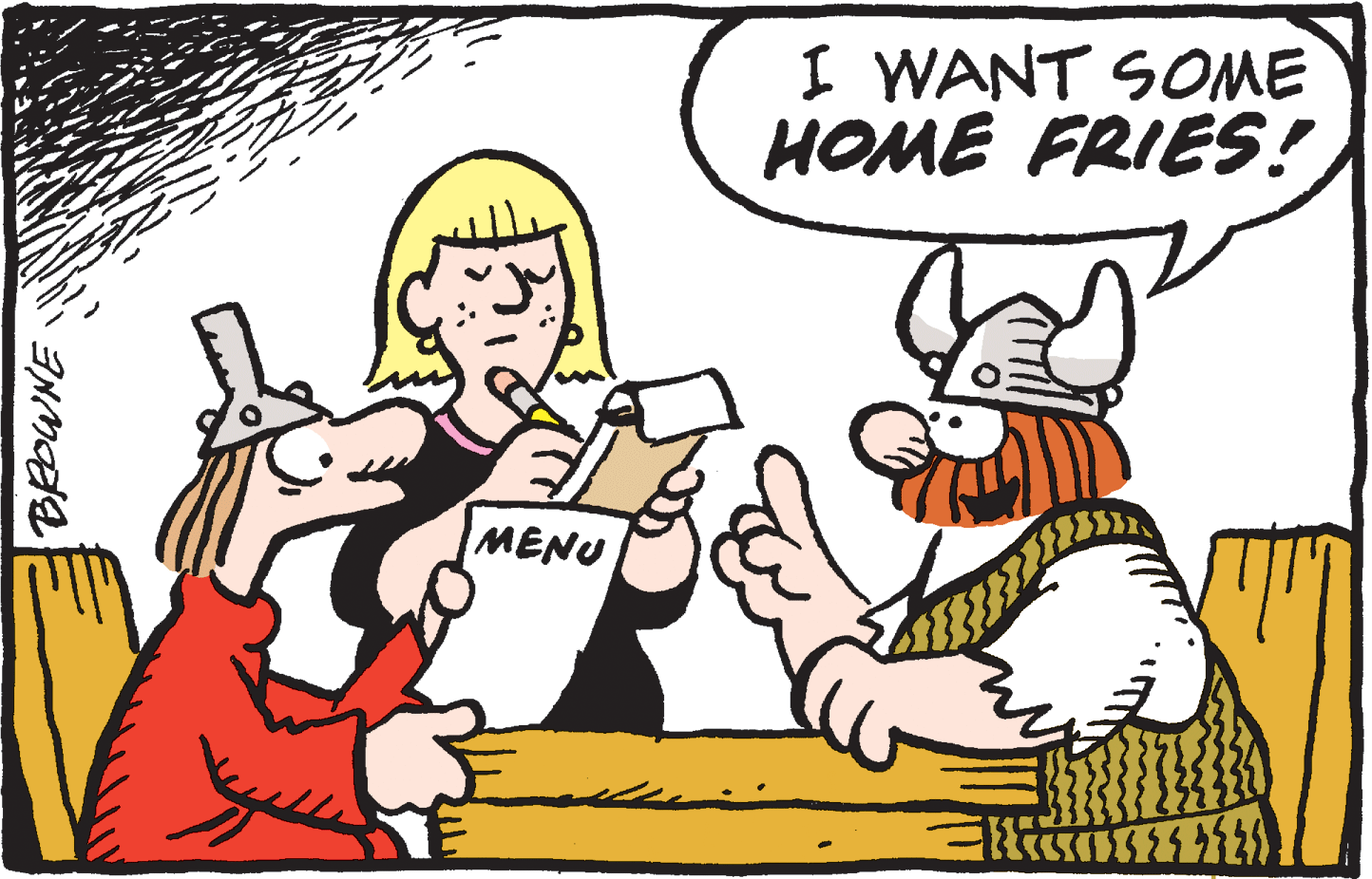 Pleased OCR: I WANT SOME HOME FRIES! MENU I WANT SOME HOME FRIES! MENU