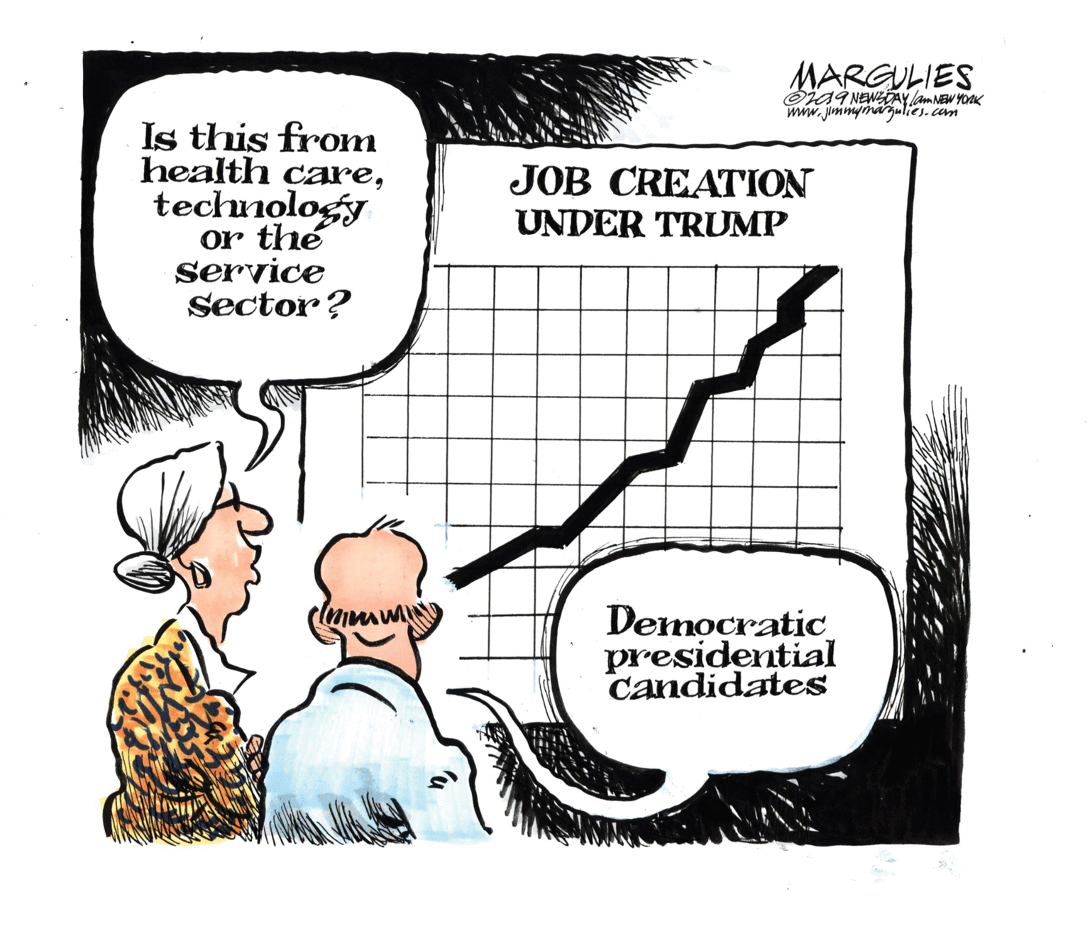 Sharing OCR: MARGULIES OA9 NEWDAY lam NEW YOAK www. jimmymarGulies. com Is this from health caretechnology or the Service sector ? JOB CREATION UNDER TRUMP Democratic presidential Candidates MARGULIES OA9 NEWDAY lam NEW YOAK www. jimmymarGulies. com Is this from health caretechnology or the Service sector ? JOB CREATION UNDER TRUMP Democratic presidential Candidates