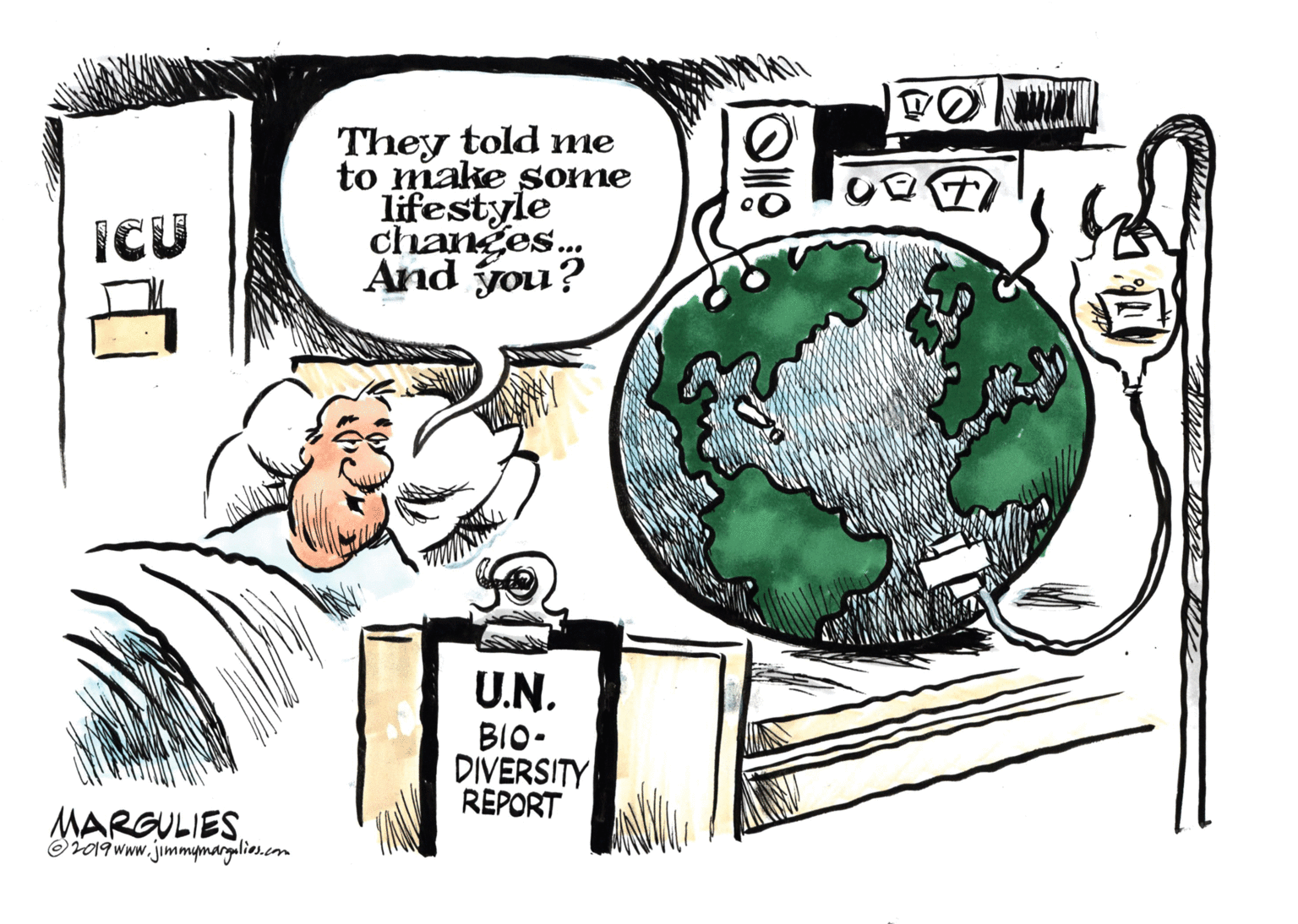 Humour OCR: They told me to make some lifestyle changes. And you? ICU U.N. BIO- DIVERSITY RÉPORT MARGULIES. Oi019 www.jimmymargalies.com ONO They told me to make some lifestyle changes. And you? ICU U.N. BIO- DIVERSITY RÉPORT MARGULIES. Oi019 www.jimmymargalies.com ONO