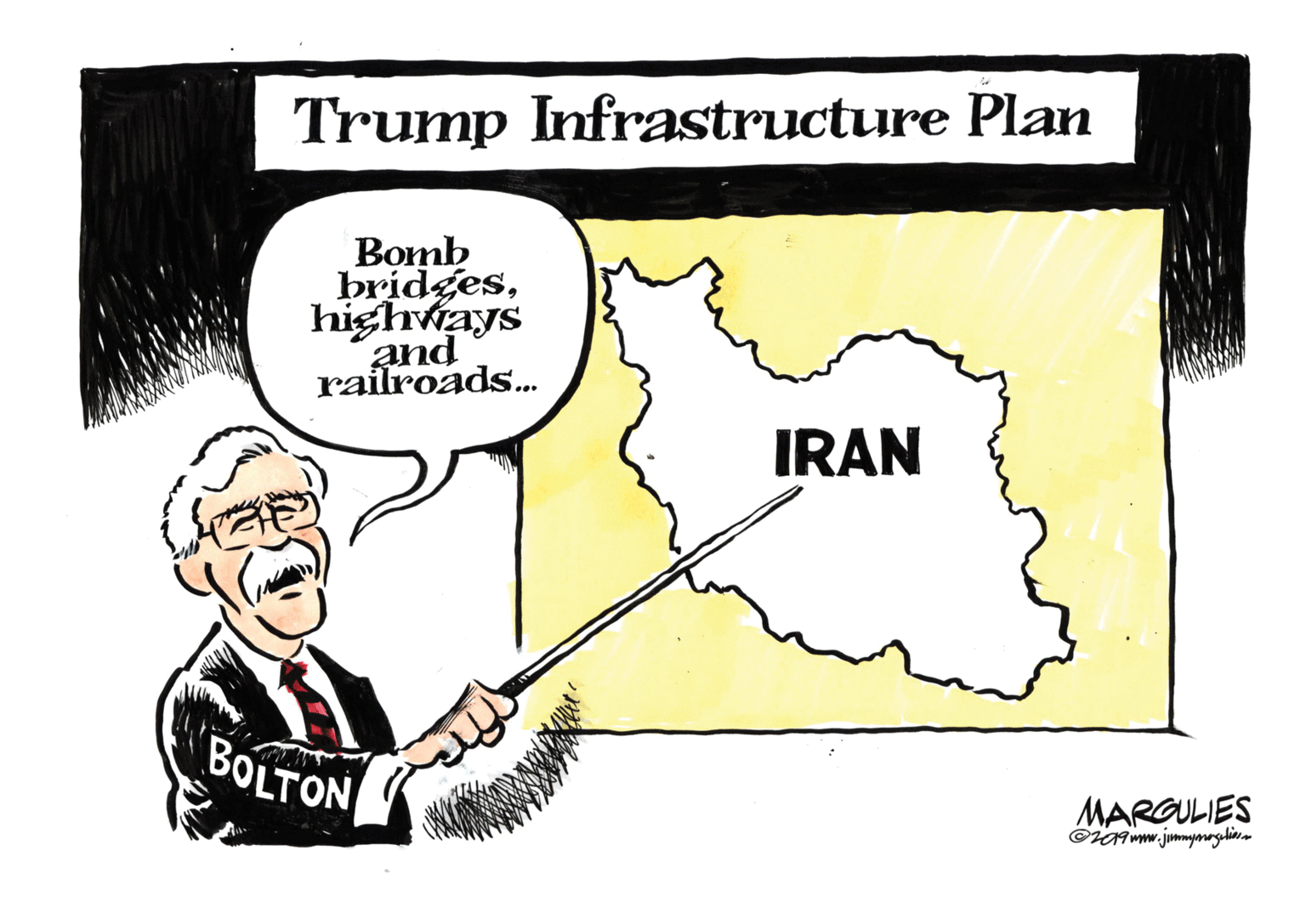 Fiction OCR: Trump Infrastructure Plan Bomb þridgeshighways and railroads. IRAN BOLTON MARGULIES ©i9 www.jummymeglir Trump Infrastructure Plan Bomb þridgeshighways and railroads. IRAN BOLTON MARGULIES ©i9 www.jummymeglir