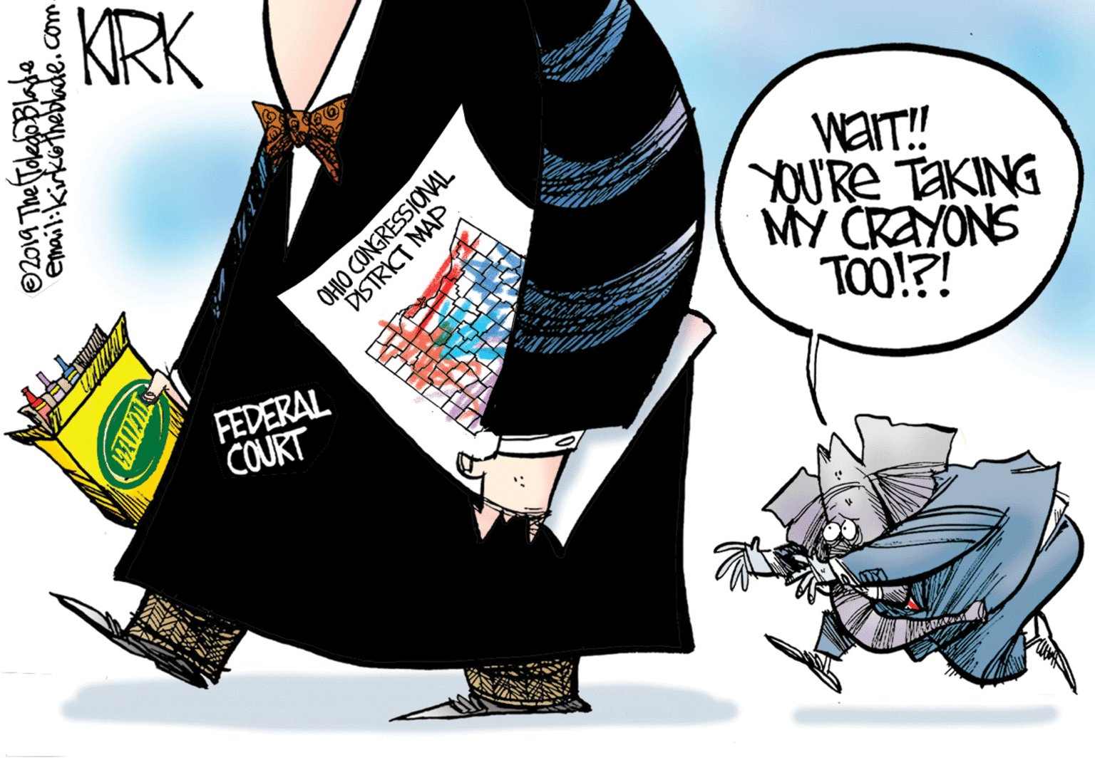 Drawing OCR: KRK WAIT! YOU'RE TAKING MY CRAYONS TOO!?! FEDERAL COURT email:kirkotheblade.com OHIO CONGRESSIONAL DISTRICT MAP KRK WAIT! YOU'RE TAKING MY CRAYONS TOO!?! FEDERAL COURT email:kirkotheblade.com OHIO CONGRESSIONAL DISTRICT MAP