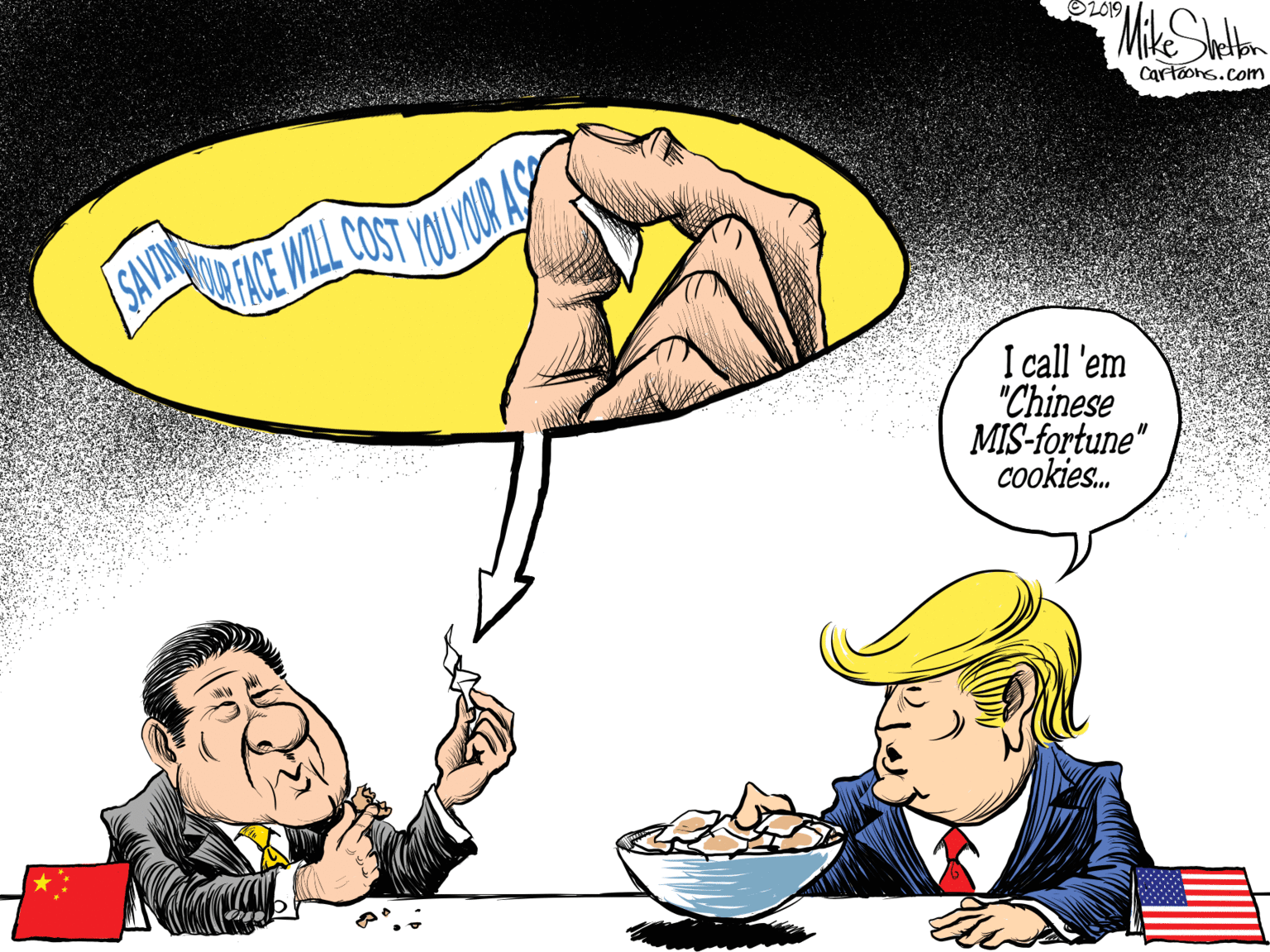 Organism OCR: O2019 MikSheton Cartoons.com RACE WILL OST YOU AR I call 'em "Chinese MIS-fortune" cookies. O2019 MikSheton Cartoons.com RACE WILL OST YOU AR I call 'em "Chinese MIS-fortune" cookies.