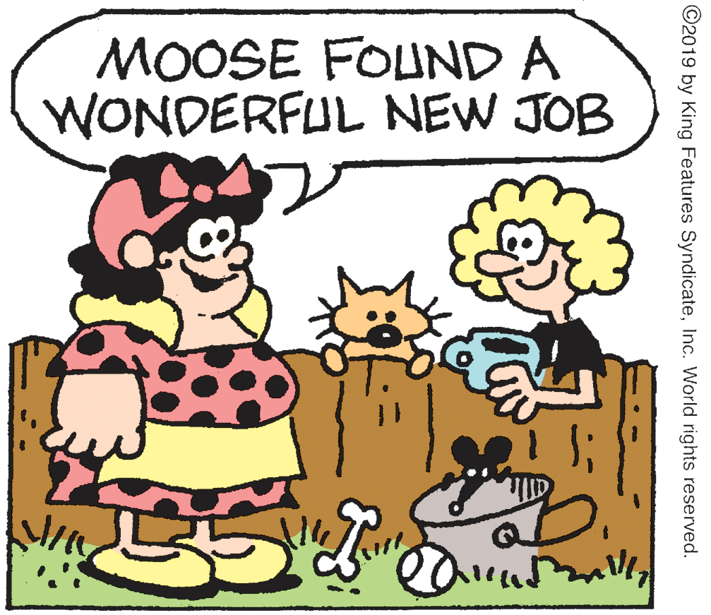 Mammal OCR: MOOSE FOUND A WONDERFUL NEW JOB ©2019 by King Features SyndicateInc. World rights reserved. MOOSE FOUND A WONDERFUL NEW JOB ©2019 by King Features SyndicateInc. World rights reserved.