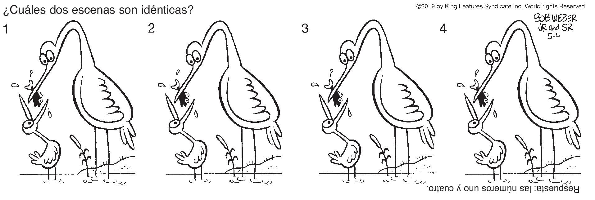 Natural environment OCR: C2019 by King Features Syndicate Inc. Workd rights Reserved. ¿Cuáles dos escenas son idénticas? BOB WEBER JR and SR 5-4 1 3 4 Respuesta: las números uno y cuatro. C2019 by King Features Syndicate Inc. Workd rights Reserved. ¿Cuáles dos escenas son idénticas? BOB WEBER JR and SR 5-4 1 3 4 Respuesta: las números uno y cuatro.