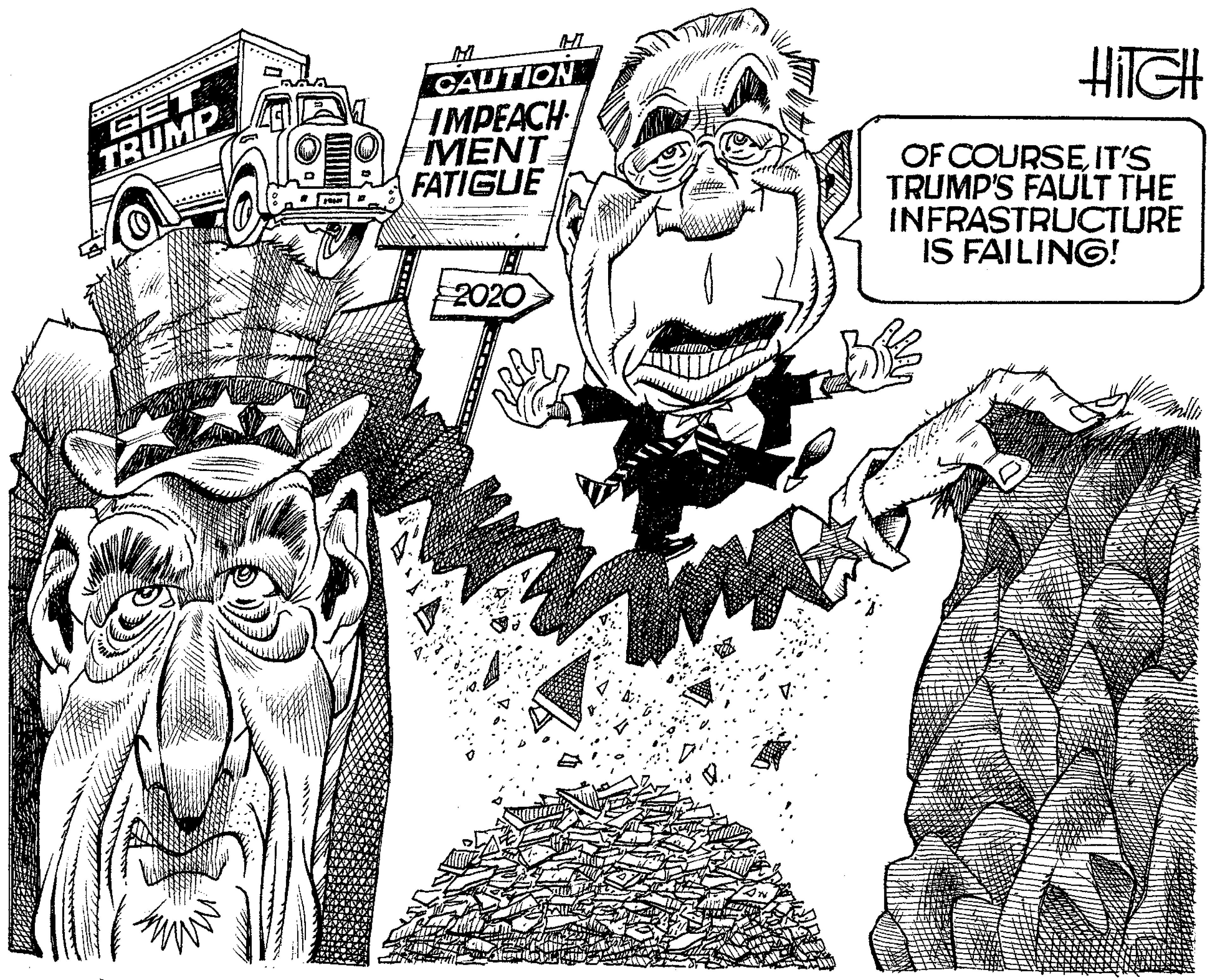 Line art OCR: M. CAUTION IMPEACH 9MENT FATIGUE GET HITGH TRUMP OF COURSE IT'S TRUMP'S FAULT THE INFRASTRUCTLURE IS FAILING! ...... 2020 M. CAUTION IMPEACH 9MENT FATIGUE GET HITGH TRUMP OF COURSE IT'S TRUMP'S FAULT THE INFRASTRUCTLURE IS FAILING! ...... 2020