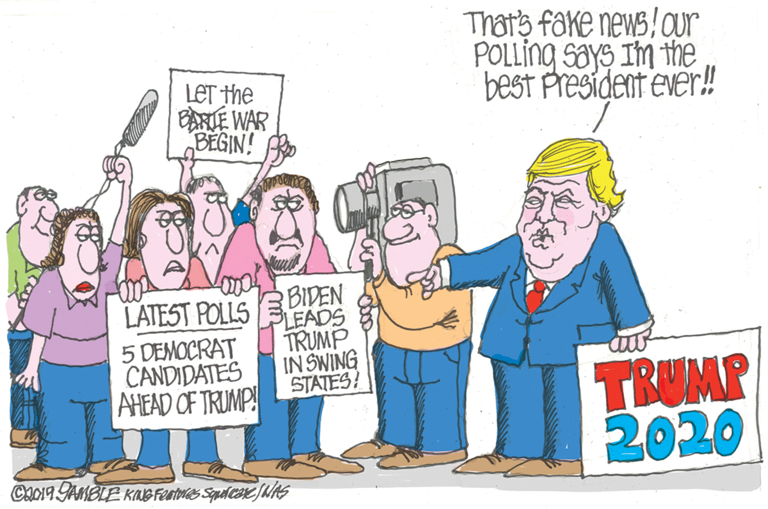 Drawing OCR: Thats fake news!aur POLLING sayS Im the best President ever! LET The EARLE WAR BEGIN! LATEST POLLS 5 DEMOCRAT CANDIDATES AHEAD OF TRUMP! BIDEN PLEADS TRUMP IN SWING STATES TRUMP 2020 CA019 AMBLE KNB Featmes SqulcaeNAS Thats fake news!aur POLLING sayS Im the best President ever! LET The EARLE WAR BEGIN! LATEST POLLS 5 DEMOCRAT CANDIDATES AHEAD OF TRUMP! BIDEN PLEADS TRUMP IN SWING STATES TRUMP 2020 CA019 AMBLE KNB Featmes SqulcaeNAS