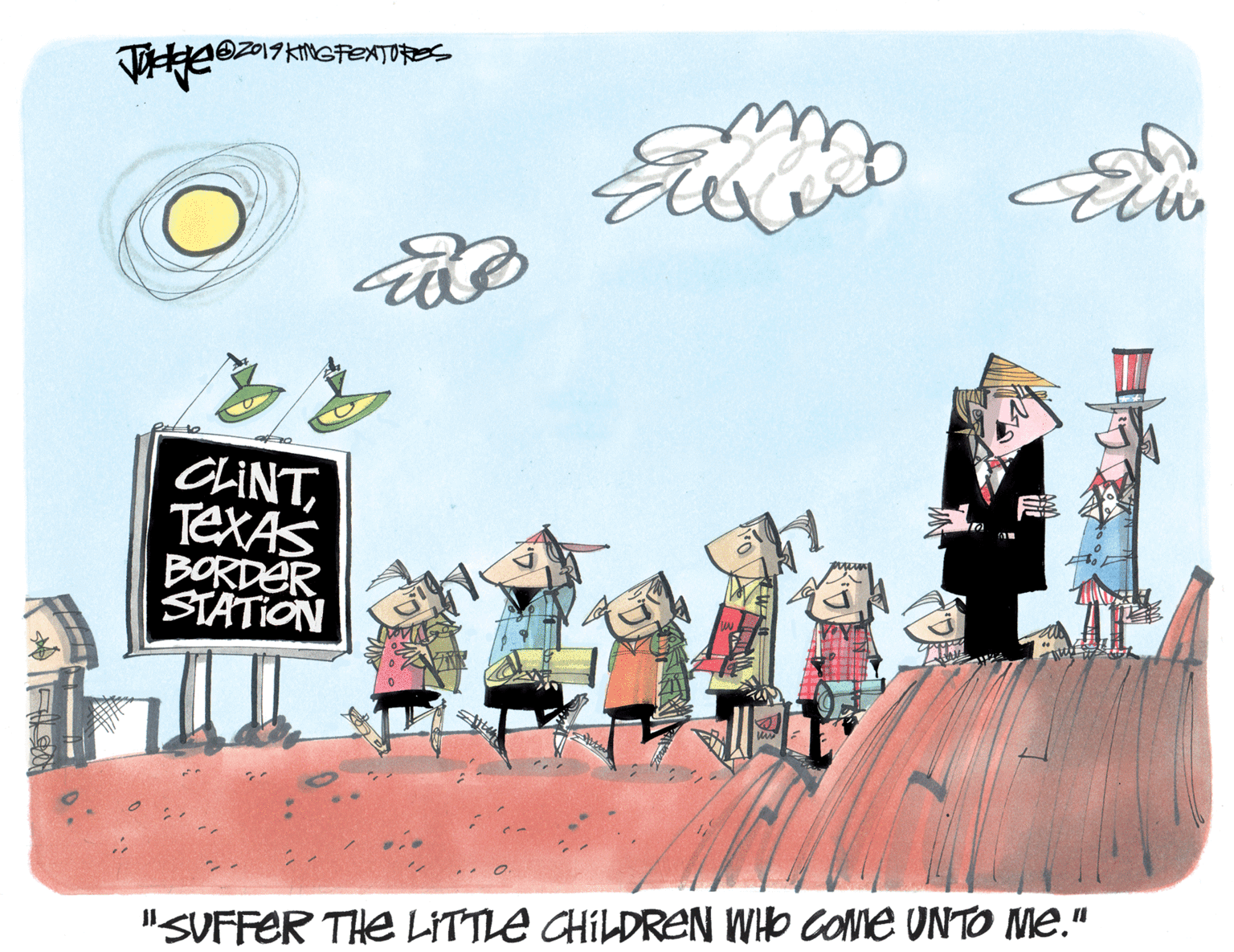 Artwork OCR: OZ019KNGFEATORES CLINTTEXAS BORDER STATION "SVFFER THE LITTLE CHILDREN WID COME VNTO ME." OZ019KNGFEATORES CLINTTEXAS BORDER STATION "SVFFER THE LITTLE CHILDREN WID COME VNTO ME."