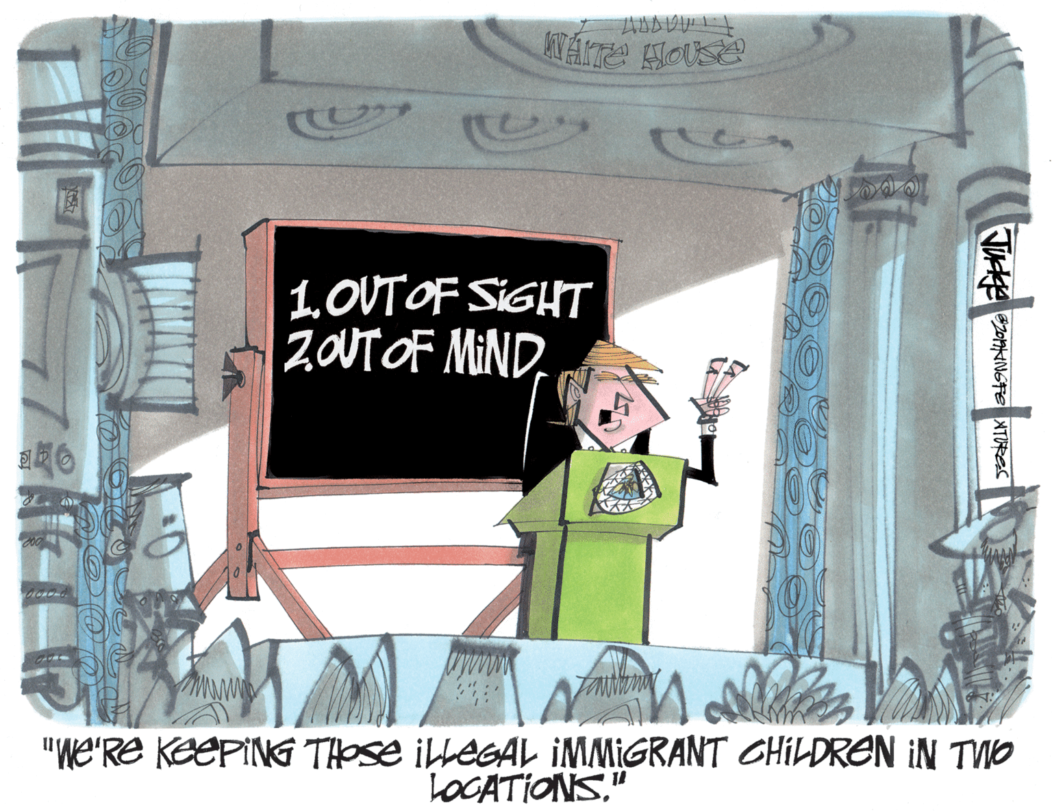Fictional character OCR: 1.OUTOF SIGHT ZOUTOF MIND"NE'RE KEEPING THOSE ILLEGAL iMMIGRANT CHILDREN IN TWO LOCATIONS" 1.OUTOF SIGHT ZOUTOF MIND"NE'RE KEEPING THOSE ILLEGAL iMMIGRANT CHILDREN IN TWO LOCATIONS