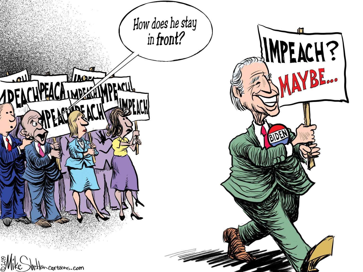 Font OCR: How does he stay in front? APEACHPEACAMN UMPKIMPE PEACACK IMPEACH? MAYBE.. 000 BIDEN Shetton cartoons.com How does he stay in front? APEACHPEACAMN UMPKIMPE PEACACK IMPEACH? MAYBE.. 000 BIDEN Shetton cartoons.com