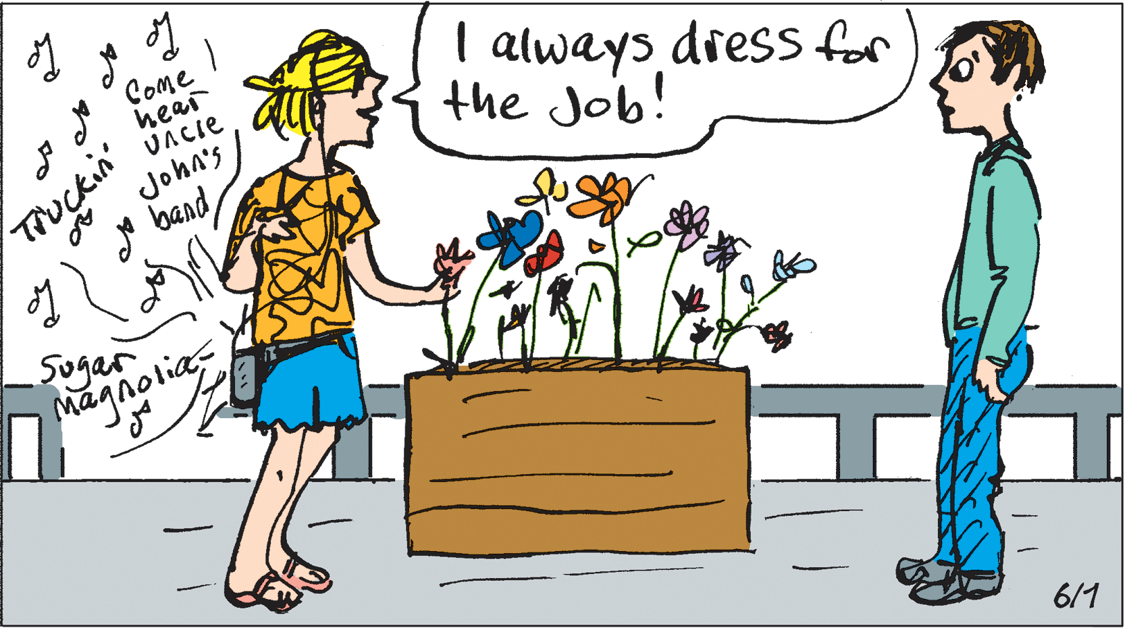 Drawing OCR: Come hear UACie John's ja band | always diess for the Job! Sogar Magnolias 6/1 Come hear UACie John's ja band | always diess for the Job! Sogar Magnolias 6/1