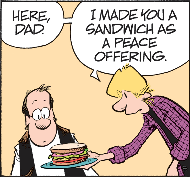 Gesture OCR: I MADE YOU A SANDWICH AS A PEACE OFFERING. HEREDAD. I MADE YOU A SANDWICH AS A PEACE OFFERING. HERE
