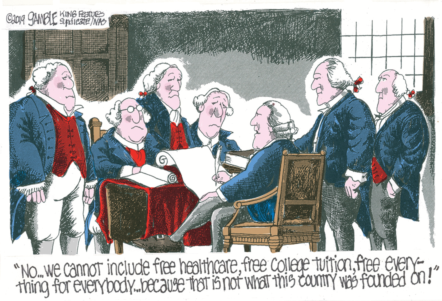 Hat OCR: "No.We cannot include free healthcareffee very- thing for everybody..because trot is not whaT this cauniry was fanded on!" "No.We cannot include free healthcarefree College tuitionffee very- thing for everybody..because trot is not whaT this cauniry was fanded on!"