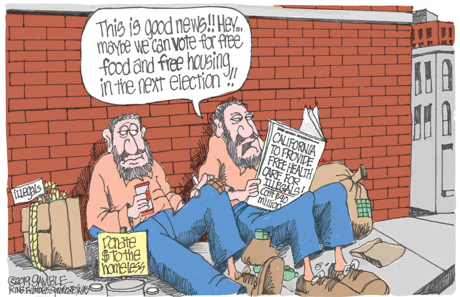 People OCR: This is good news! Ha maybe We can vote for free food ând free housing in the next election ! CALIFORNIA TO PROVIDE FREE HEALTH CARE FOR TLLEGALS million luegals $0the homeless CAca AMBLE ? This is good news! Ha maybe We can vote for free food ând free housing in the next election ! CALIFORNIA TO PROVIDE FREE HEALTH CARE FOR TLLEGALS million luegals $0the homeless CAca AMBLE ?