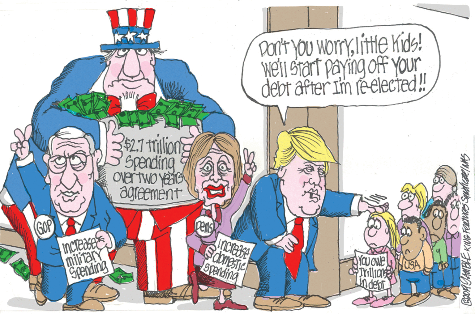 Font OCR: Danit you worrylittle Kids! weti start paying off Your debt after Im réelected! $2.7 1iliong Spending Overtwo yea agreement pens inclase Spending GOP ncrease military Spending YOUONE Trillio BAOMYAMBLE KIUG Featires Squtlicane/nMS Danit you worrylittle Kids! weti start paying off Your debt after Im réelected! $2.7 1iliong Spending Overtwo yea agreement pens inclase Spending GOP ncrease military Spending YOUONE Trillio BAOMYAMBLE KIUG Featires Squtlicane/nMS