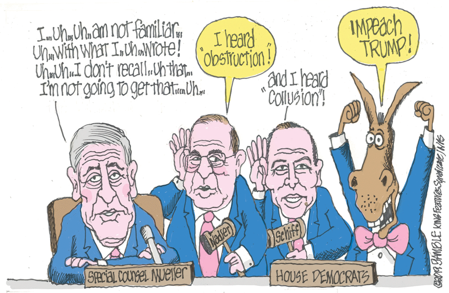 People OCR: ImUham nor familiar. I heard UhunuI don't recall.uhthat. I'm not going To get thatirmUho. IMPEach TRUMP! UnuWith WhaT InUnoNIOte! obstruction! and I heard Collusion! Dader SACiaL COunser Nueller Sehif HOUSE DEMOCRATS ImUham nor familiar. I heard UhunuI don't recall.uhthat. I'm not going To get thatirmUho. IMPEach TRUMP! UnuWith WhaT InUnoNIOte! obstruction! and I heard Collusion! Dader SACiaL COunser Nueller Sehif HOUSE DEMOCRATS