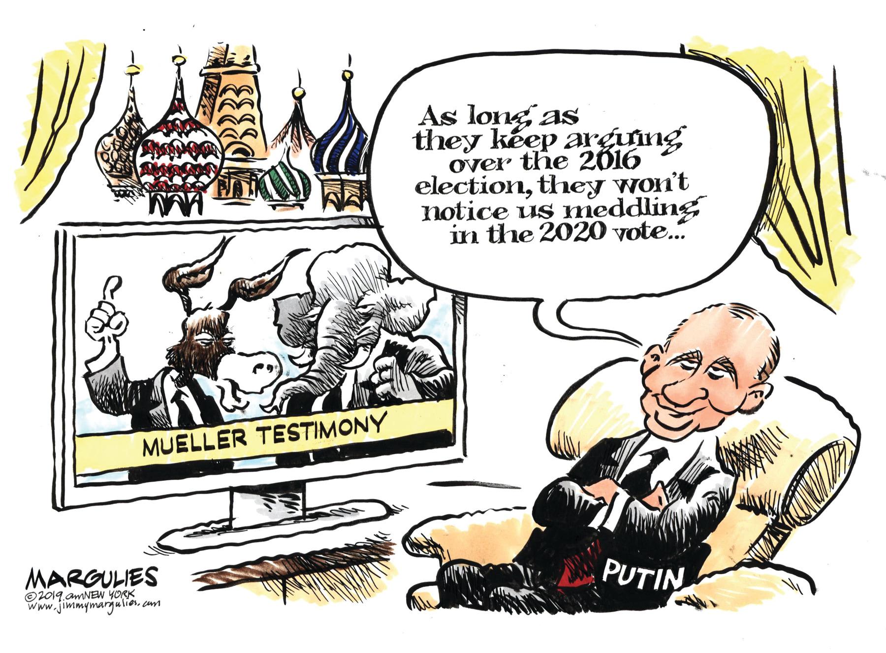 Desktop computer OCR: As long as they kéep arguing over the 2016 electionthey won't notice us meddling in the 2020 vote. MUELLER TESTIMONY MARGULIES PUTIN ©2019.AMNEW YORK Www.jimmymargulioscum As long as they kéep arguing over the 2016 electionthey won't notice us meddling in the 2020 vote. MUELLER TESTIMONY MARGULIES PUTIN ©2019.AMNEW YORK Www.jimmymargulios