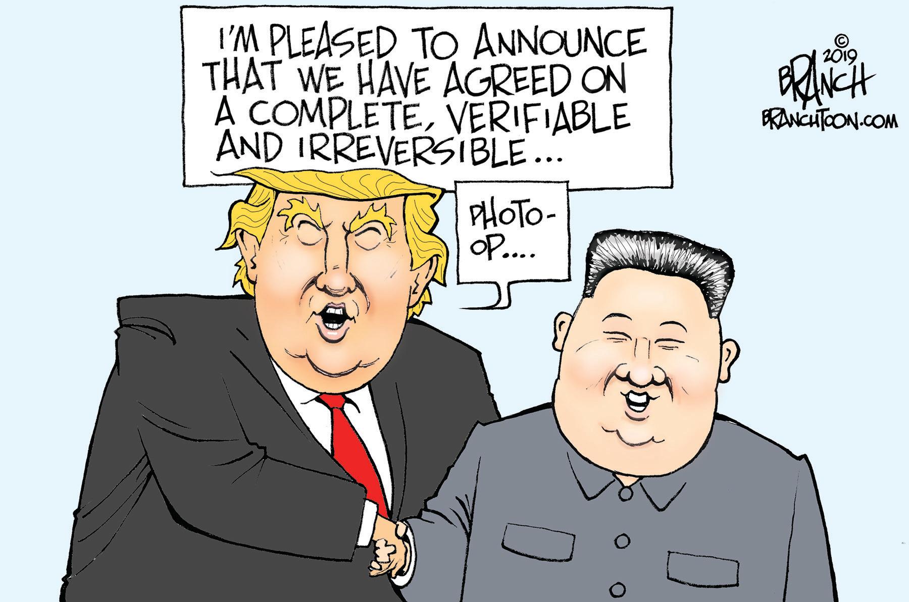 Font OCR: I'M PLEASED TO ANNOUNCE THAT WE HAVE AGREED ON A COMPLETEVERIFIABLE AND IRREVERSIBLE... RANCHTOON.COM PHOTO- OP.... I'M PLEASED TO ANNOUNCE THAT WE HAVE AGREED ON A COMPLETEVERIFIABLE AND IRREVERSIBLE... RANCHTOON.COM PHOTO- OP....