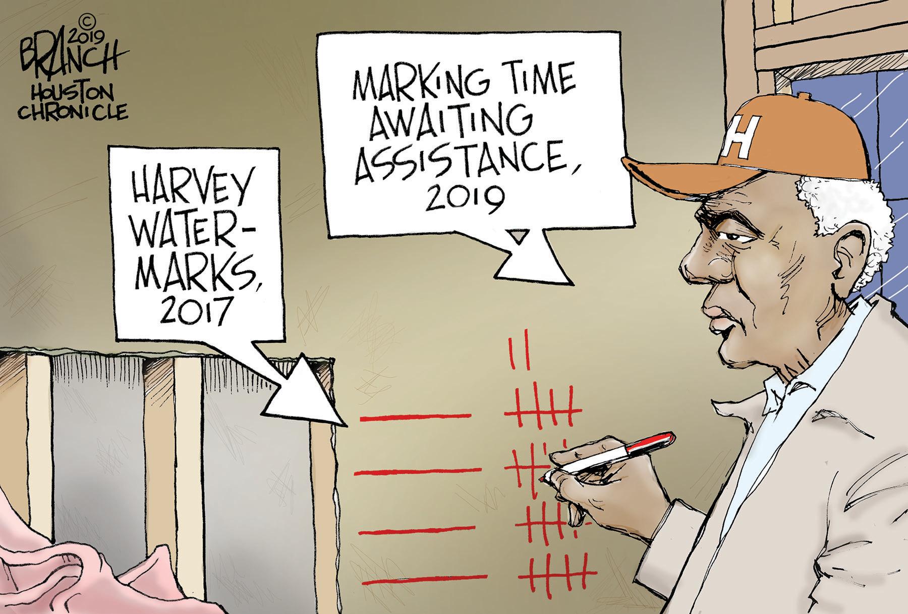 Humour OCR: MARKING TIME AWAITING ASSISTANCE2019 HOUSTON CHRONICLE HARVEY WATER- MARKS2017 ????? MARKING TIME AWAITING ASSISTANCE2019 HOUSTON CHRONICLE HARVEY WATER- MARKS2017 ? ? ? ??