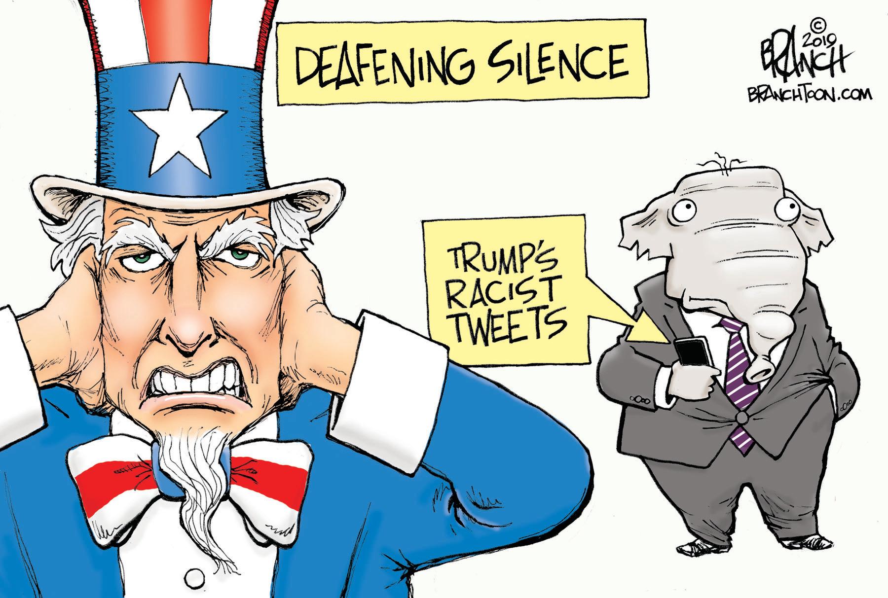 Pleased OCR: DEAFENING SILENCE BEANCHTOON.COM TRUMPS RACIST TWEETS DEAFENING SILENCE BEANCHTOON.COM TRUMPS RACIST TWEETS