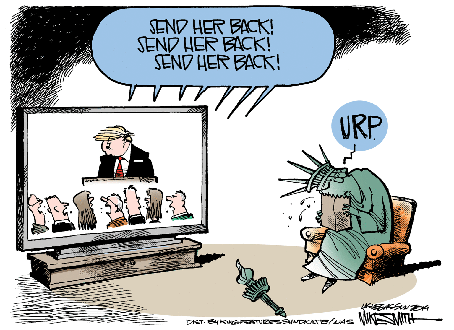 Illustration OCR: SEND HER BACK! SEND HER BACK! SEND HER BACK! URP LASVEEASSINEra NKS? MIKMITH- DIST. BU KINGFEATUZE SYNDICATE/NAS SEND HER BACK! SEND HER BACK! SEND HER BACK! URP LASVEEASSINEra NKS ? MIKMITH- DIST. BU KINGFEATUZE SYNDICATE/NAS