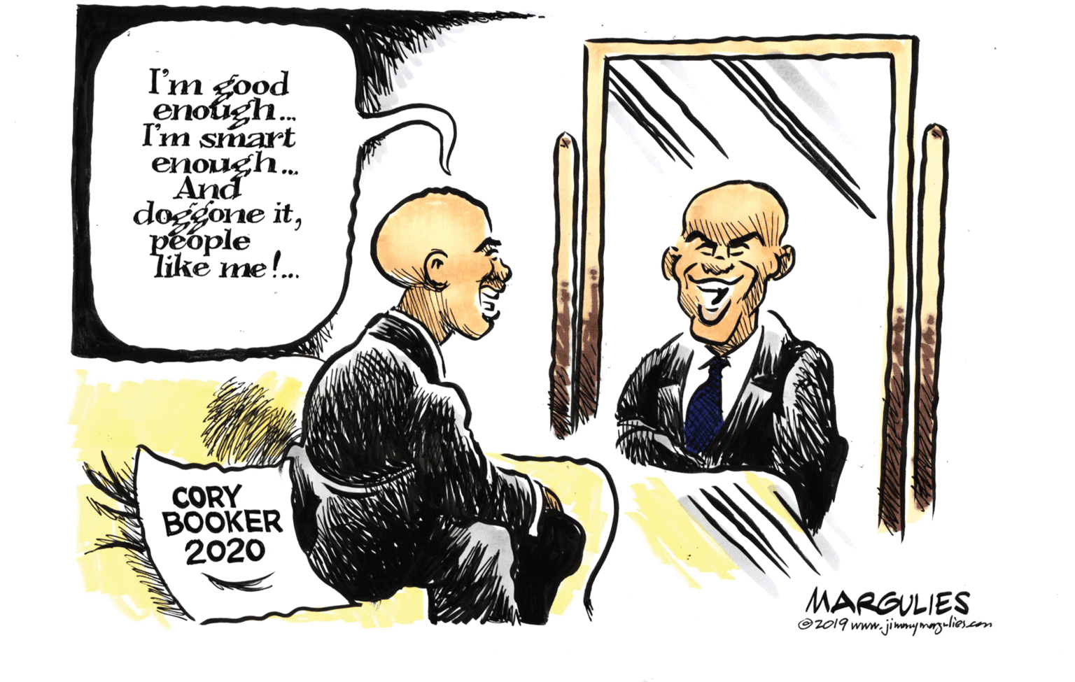 Graphics OCR: I'm good enotigh. I'm smart enough.. And doggone itpeople like me!. CORY BOOKER 2020 MARGULIES ©z019 www.jiwnuymazulios.com I'm good enotigh. I'm smart enough.. And doggone itpeople like me!. CORY BOOKER 2020 MARGULIES ©z019 www.jiwnuymazulios.com