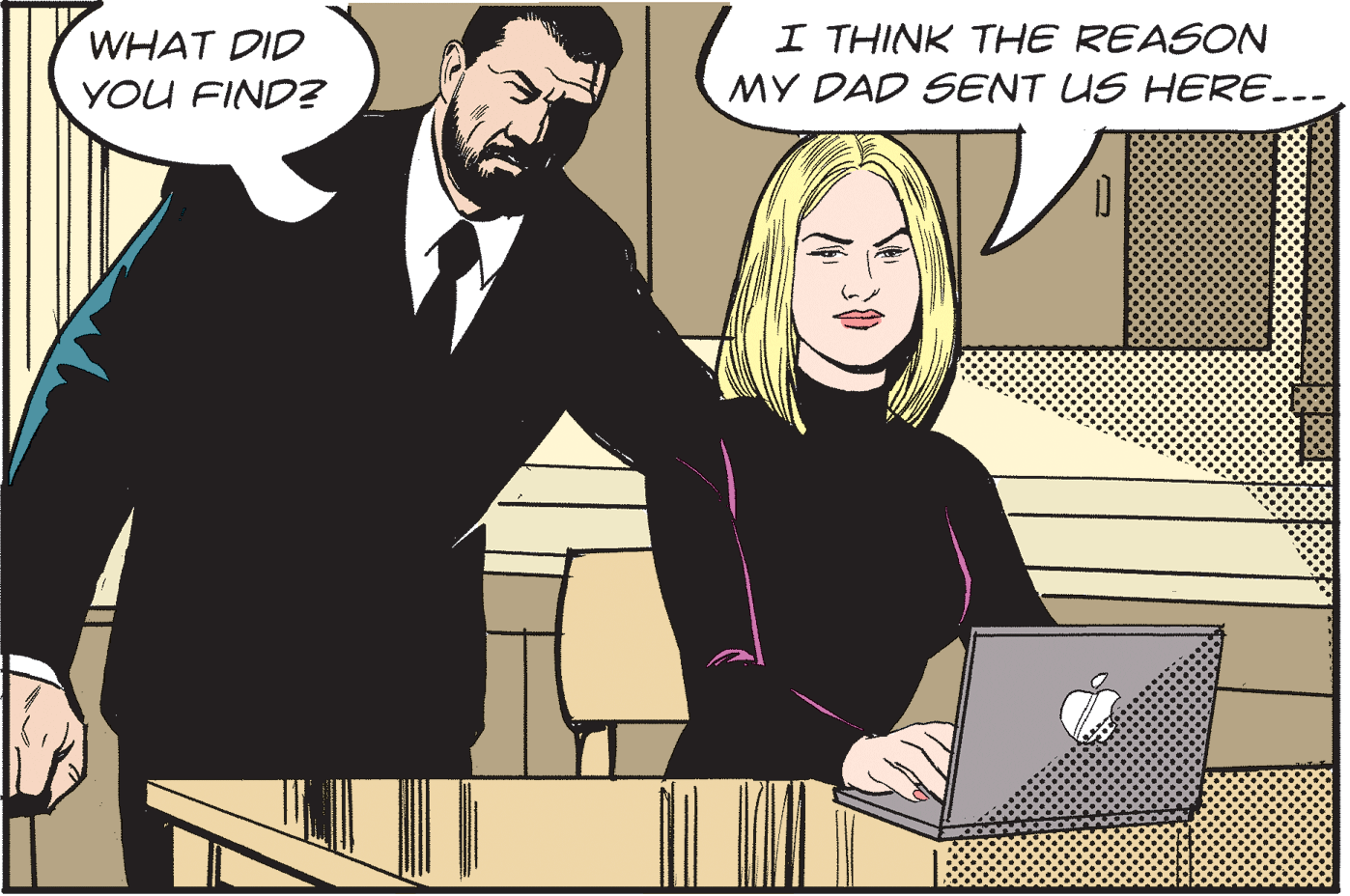 White-collar worker OCR: I THINK THE REASON MY DAD SENT US HERE..- WHAT DID YOU FIND? I THINK THE REASON MY DAD SENT US HERE..- WHAT DID YOU FIND?