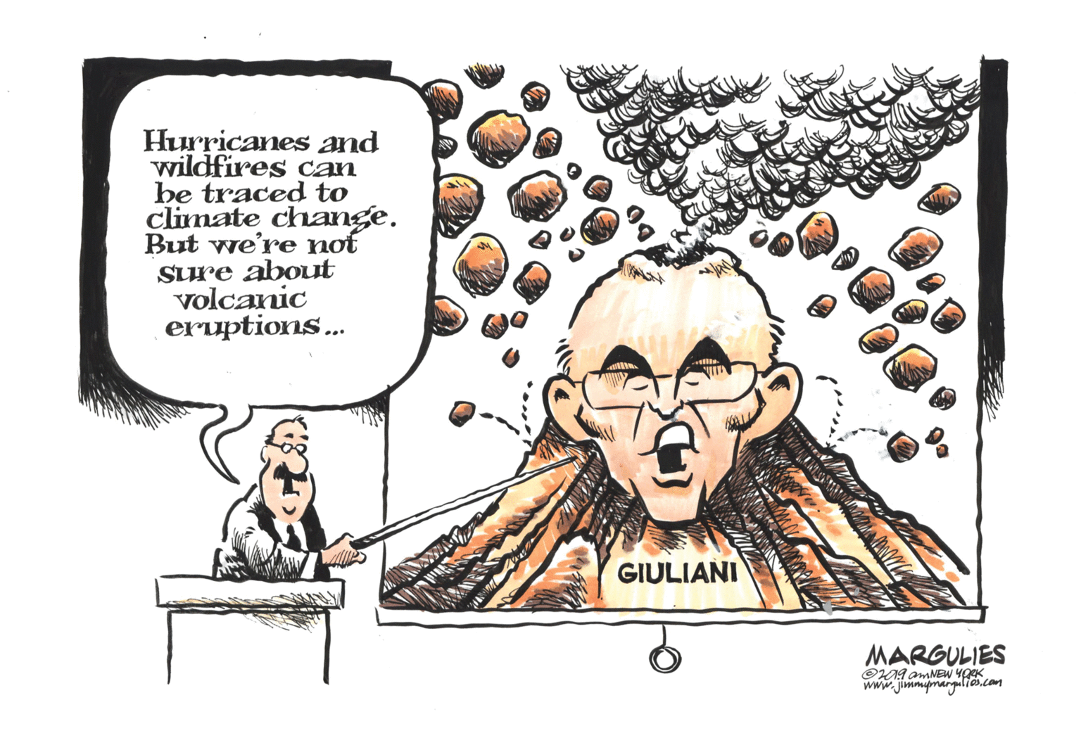 Sharing OCR: Hurricanes and wildfires can be traced to climate change. But we're not SLPE about volcanic eruptions. GIULIANI MARGULIES O09 amNEN YORK www. jimmupmarqulies.com Hurricanes and wildfires can be traced to climate change. But we're not SLPE about volcanic eruptions. GIULIANI MARGULIES O09 amNEN YORK www. jimmupmarqulies.com