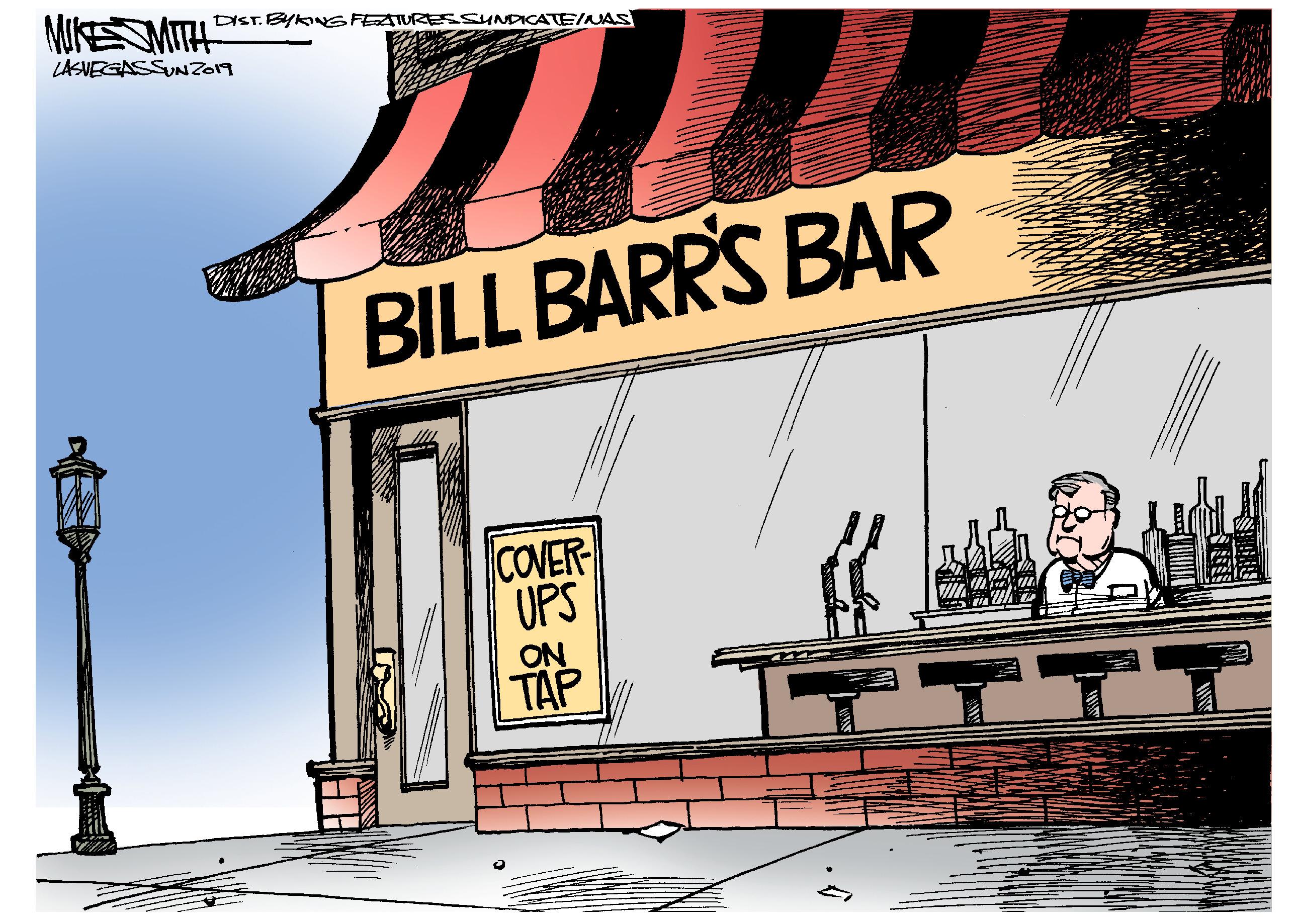 Poster OCR: MUKEMITH DIST. BYKNSFEATURESSUND EINAS LASVEGASSUNZ019 BILL BARR'S BAR COVER UPS ON TAP MUKEMITH DIST. BYKNSFEATURESSUND EINAS LASVEGASSUNZ019 BILL BARR'S BAR COVER UPS ON TAP