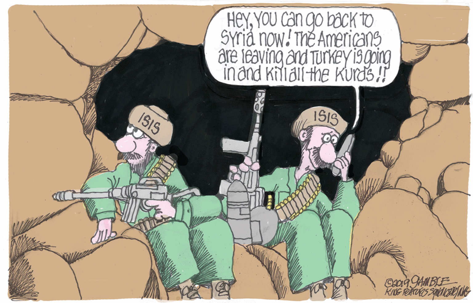 Art OCR: HeyYOU Can go bacK TO SYriá now! Thé Ameriçans aré léaving and Turkey isqping inand Kiliaiithe Kurds !" ISIS ISIS HeyYOU Can go bacK TO SYriá now! Thé Ameriçans aré léaving and Turkey isqping inand Kiliaiithe Kurds !" ISIS ISIS