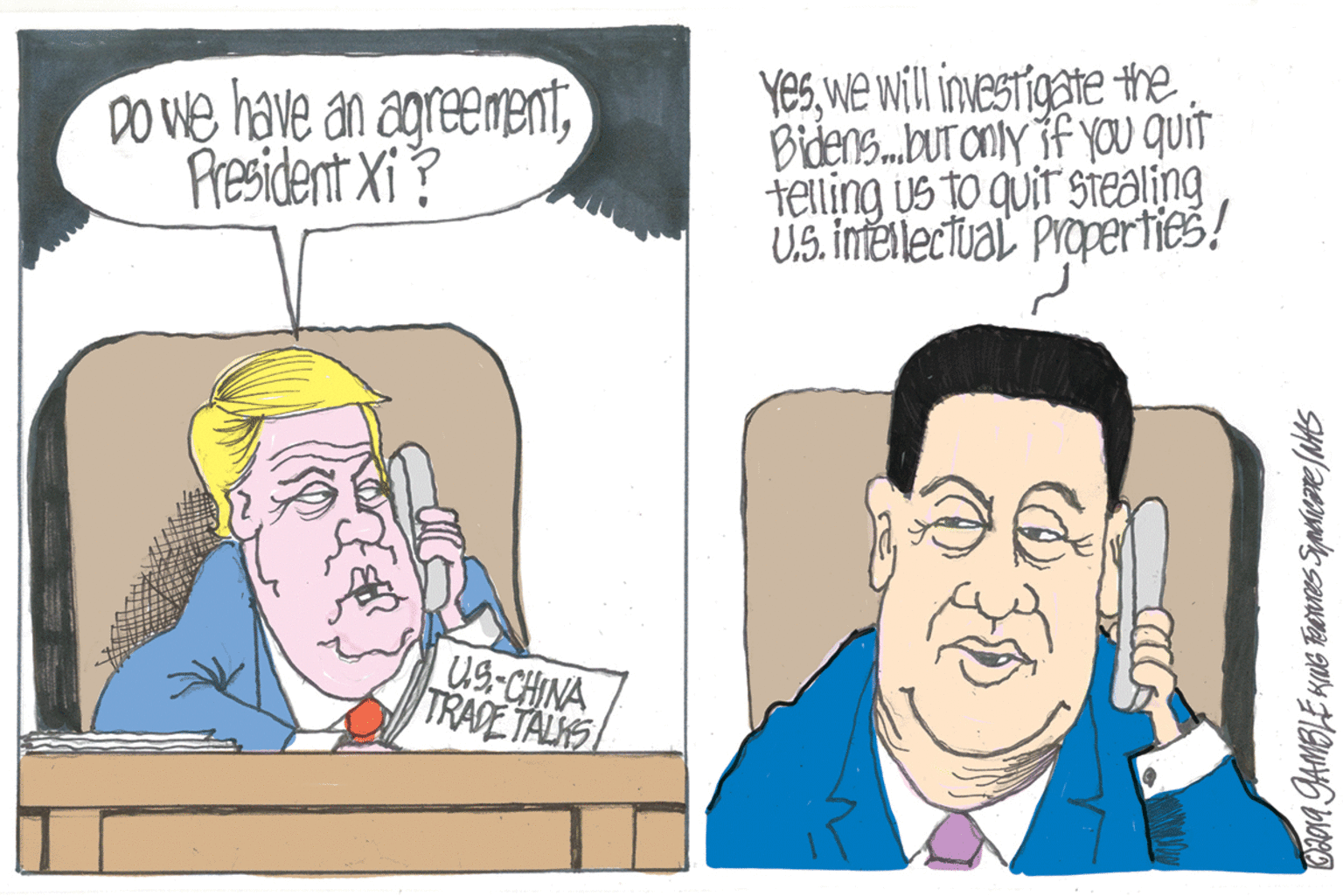 Organism OCR: DO we have an agreement; Piesident Xi ? Yeswe will inestigate the Bidens.bUT only if yo quit telling us to quit stealing US. intéllectual properties! US-CHINA TRADE TALYS DO we have an agreement; Piesident Xi ? Yeswe will inestigate the Bidens.bUT only if yo quit telling us to quit stealing US. intéllectual properties! US-CHINA TRADE TALYS