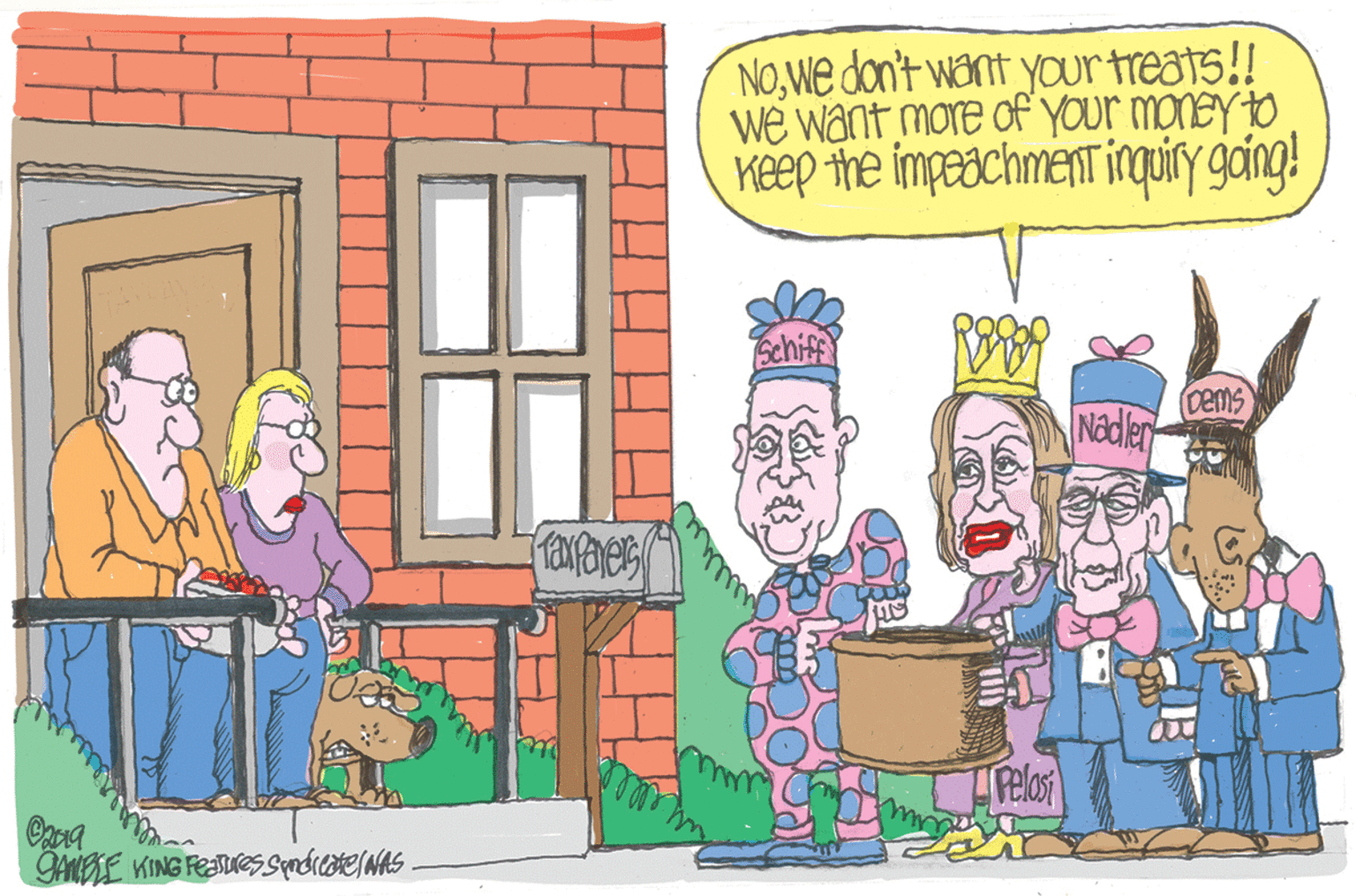 Line OCR: NOWe don't want your treats!! WE want more of YOur monEY to Keep the impaachment irquiry gang! Schif Dems Nadler Pelor NOWe don't want your treats!! WE want more of YOur monEY to Keep the impaachment irquiry gang! Schif Dems Nadler Pelor