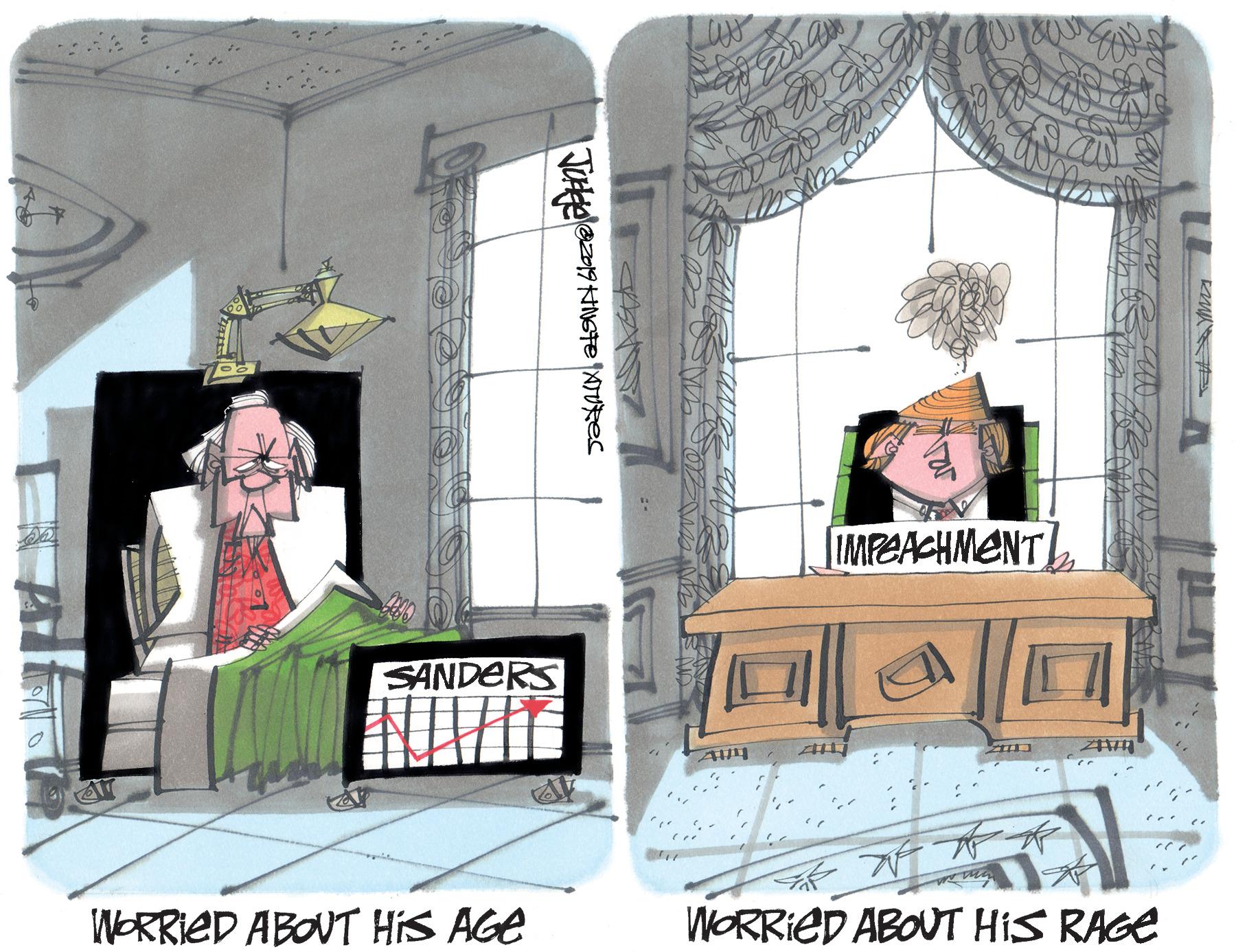 Graphics OCR: [IMPEACHMENT)SANDERS WORRIED ABOUT HIS AGE WORRIED ABOUT HIS RAGE [IMPEACHMENT)SANDERS WORRIED ABOUT HIS AGE WORRIED ABOUT HIS RAGE