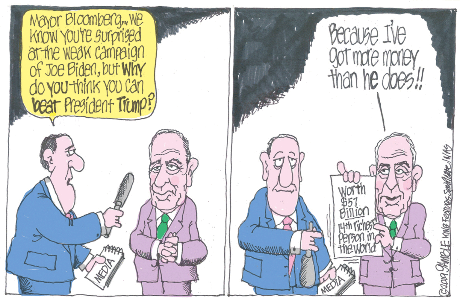 Parallel OCR: Mayor Bloomberg WE KIOW YOUTE Surprged ôr the Weak campaign of Joe Bidenbut Wny do you think you can beatr President Tiump? Berause Ile got mde noreythan he does! Worth $51 Billion 4th riches Person in the world MEDIA MEDIA Mayor Bloomberg WE KIOW YOUTE Surprged ôr the Weak campaign of Joe Bidenbut Wny do you think you can beatr President Tiump? Berause Ile got mde noreythan he does! Worth $51 Billion 4th riches Person in the world MEDIA MEDIA